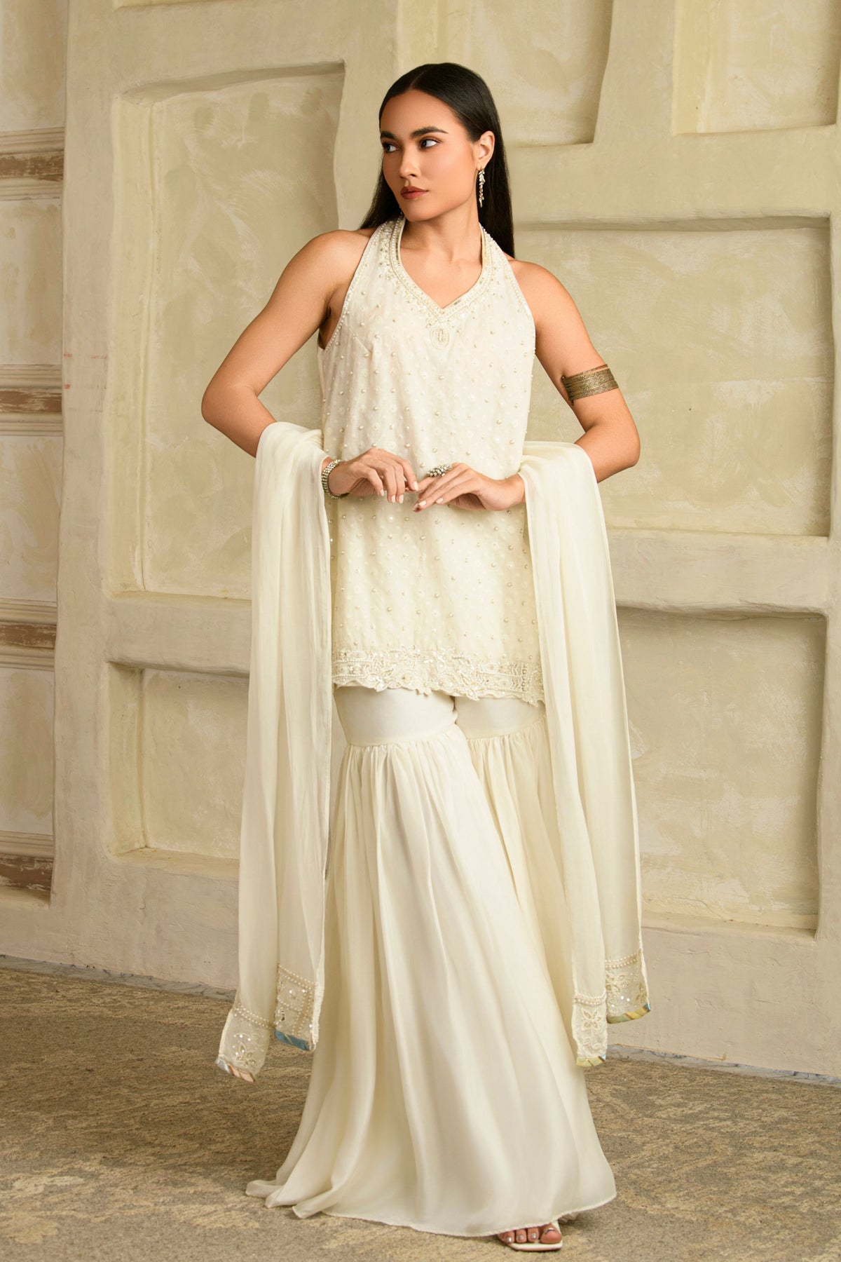 Ishqiya Tunic Set in Chandrika Ivory