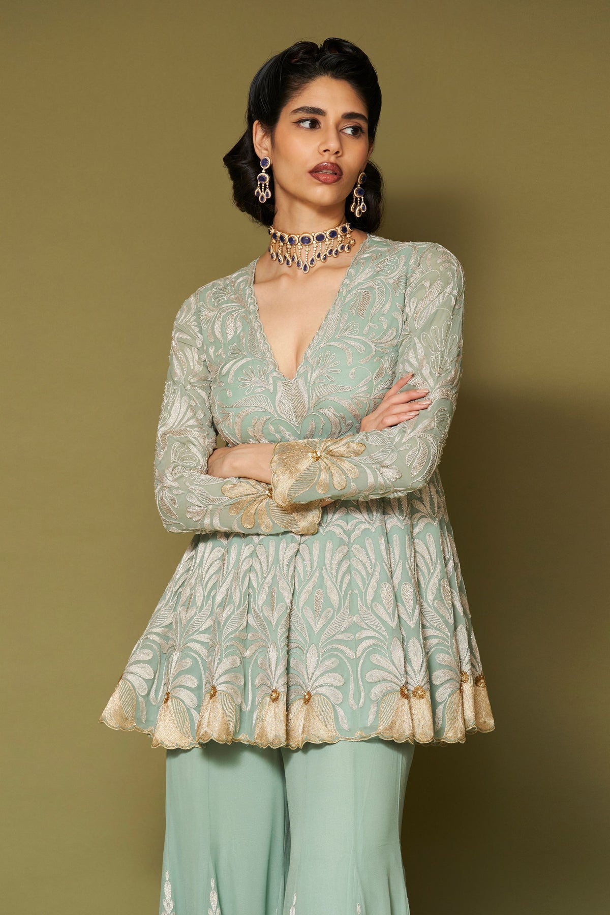 Aqua Embroidered Georgette Sharara Set