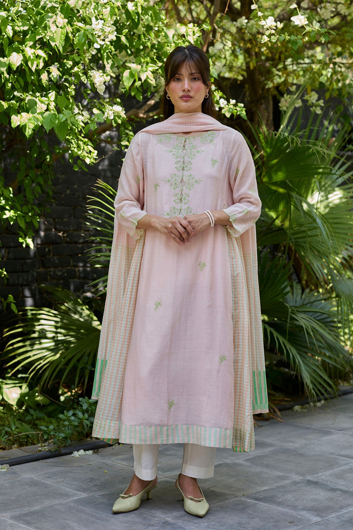 Thread & Bloom Pink Embroidered Kurta Set