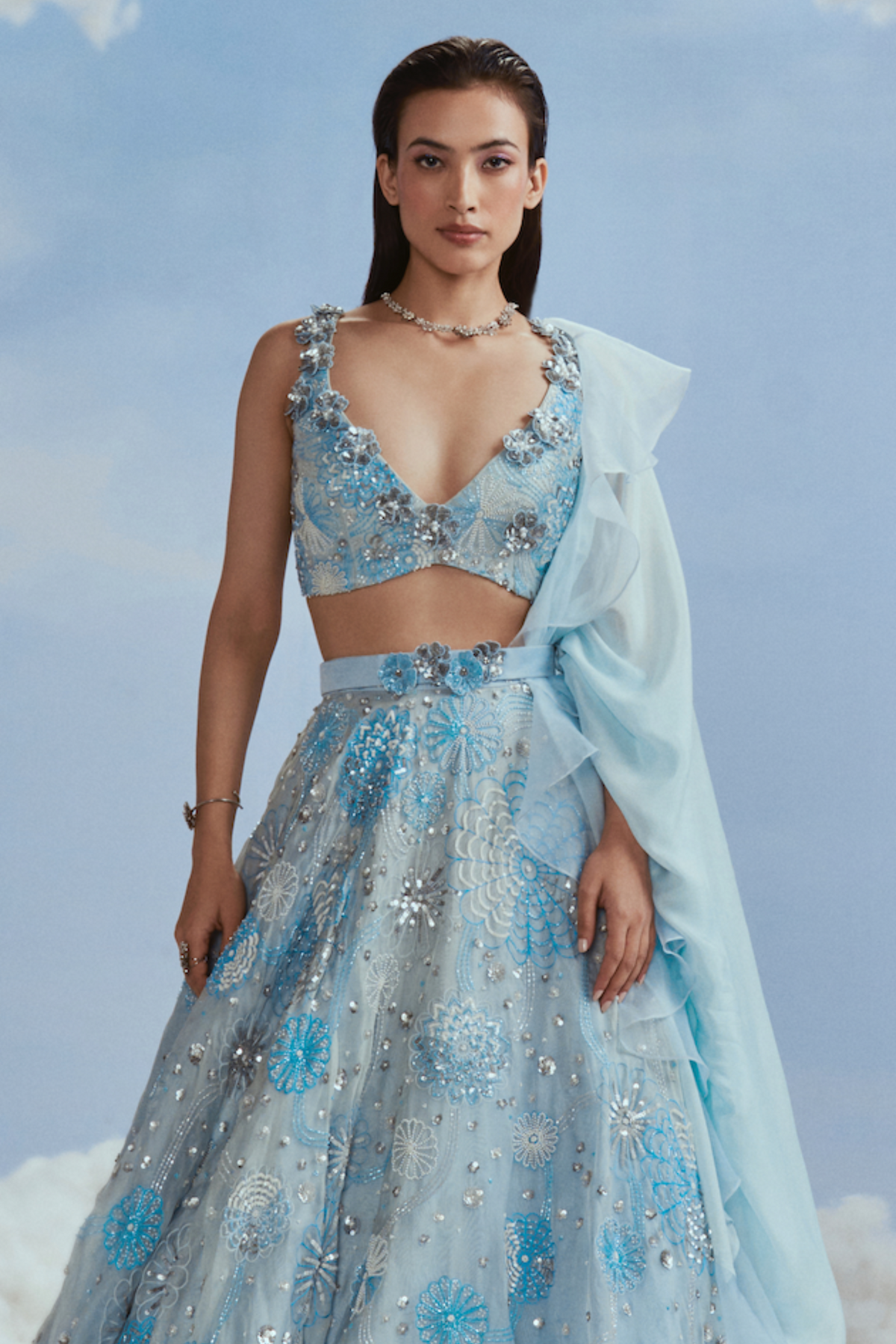 Icy Blue Galaxy Lehenga Set