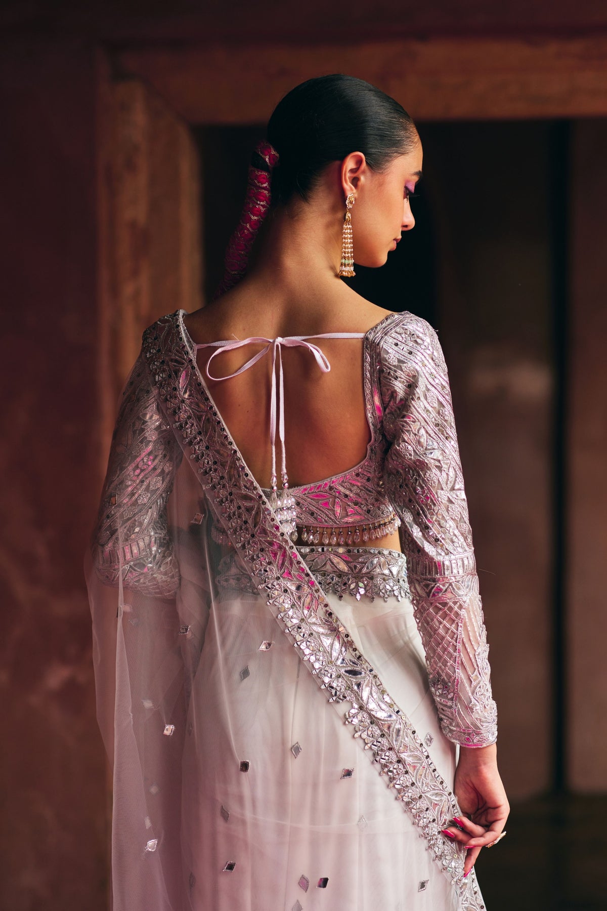 White Net Saree Set