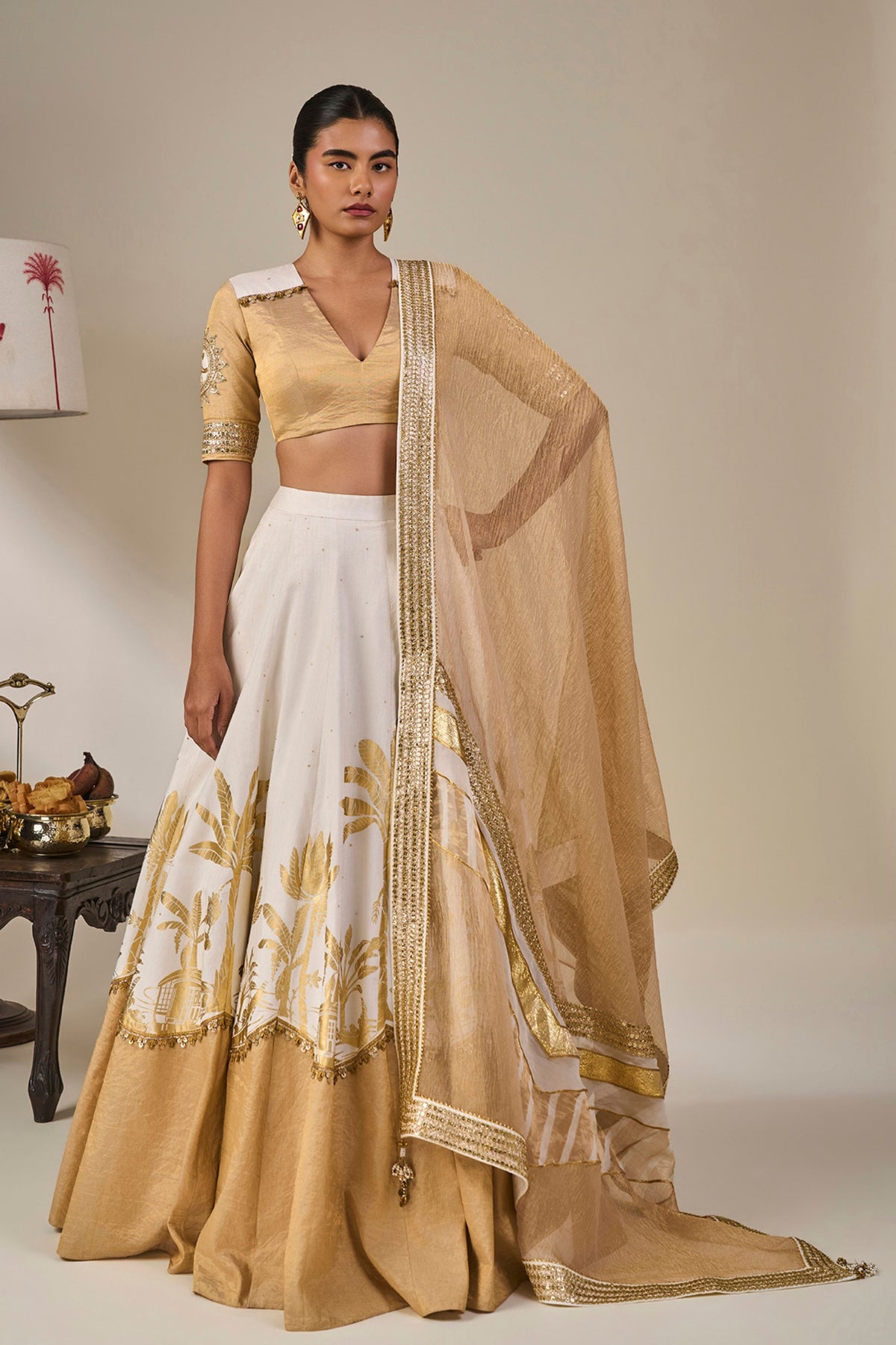 Ivory Backwater Postcard Lehenga Set
