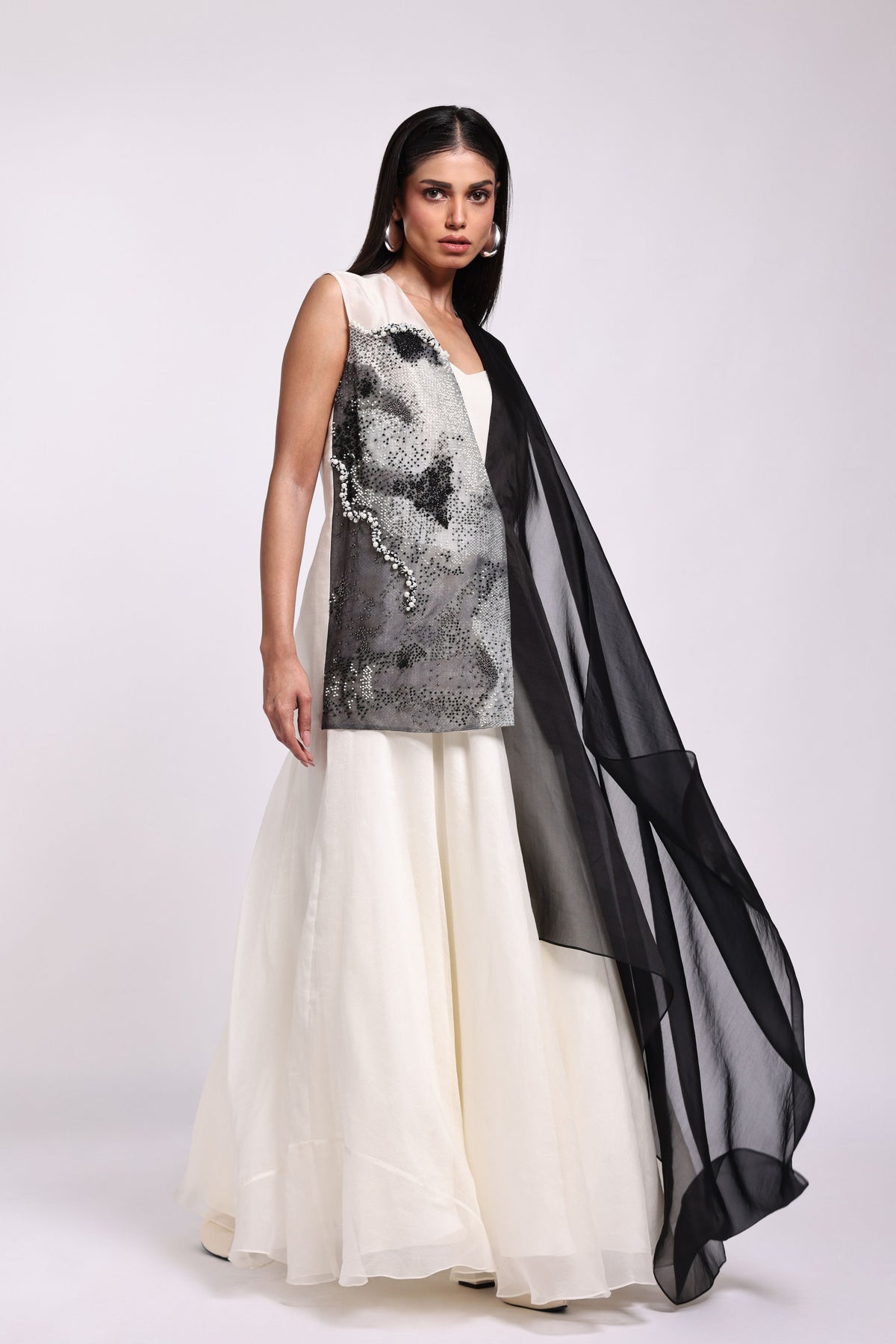 Monochrome Dot Gown Set