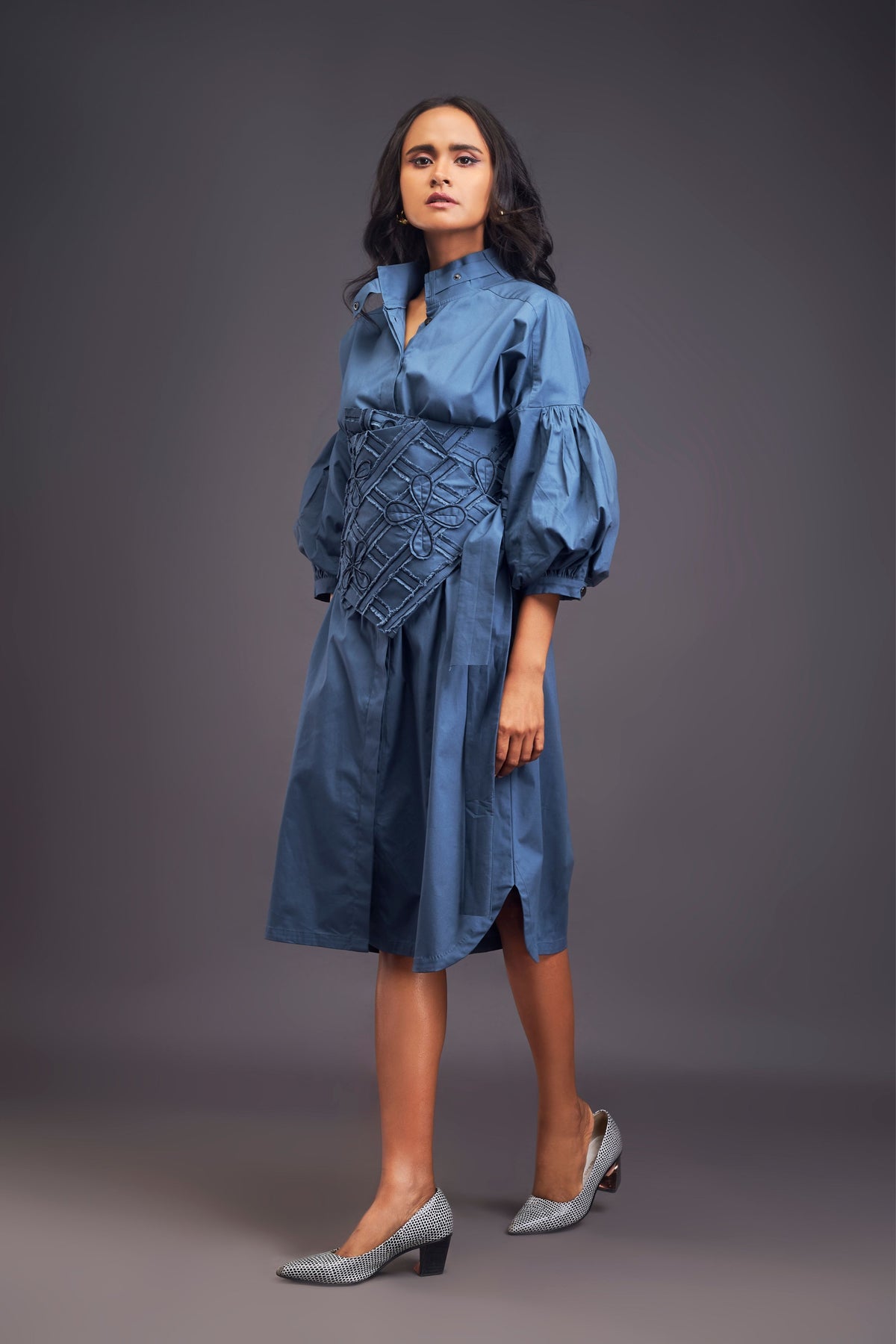 Blue Shirt Dress With Belt