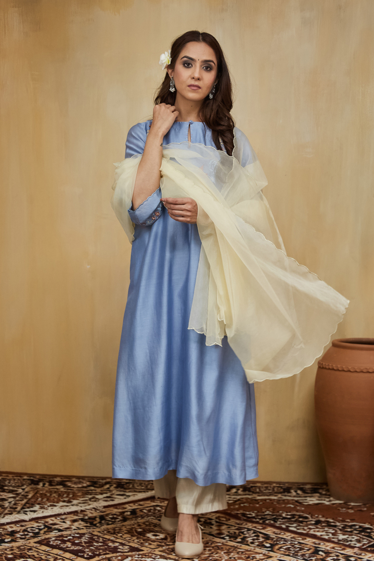 Pastel Blue Chanderi Safa Kurta Set