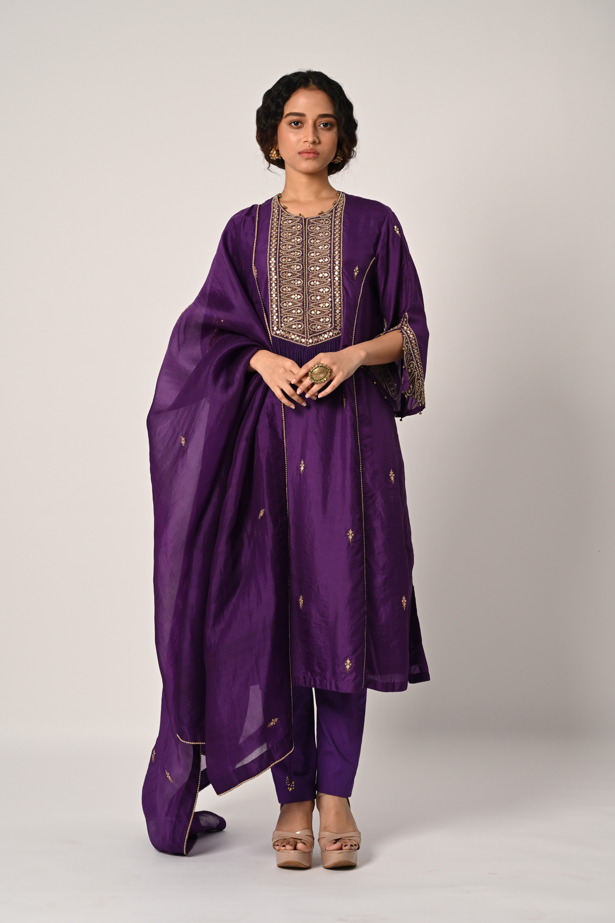 Purple Princess Cut Kurta Set