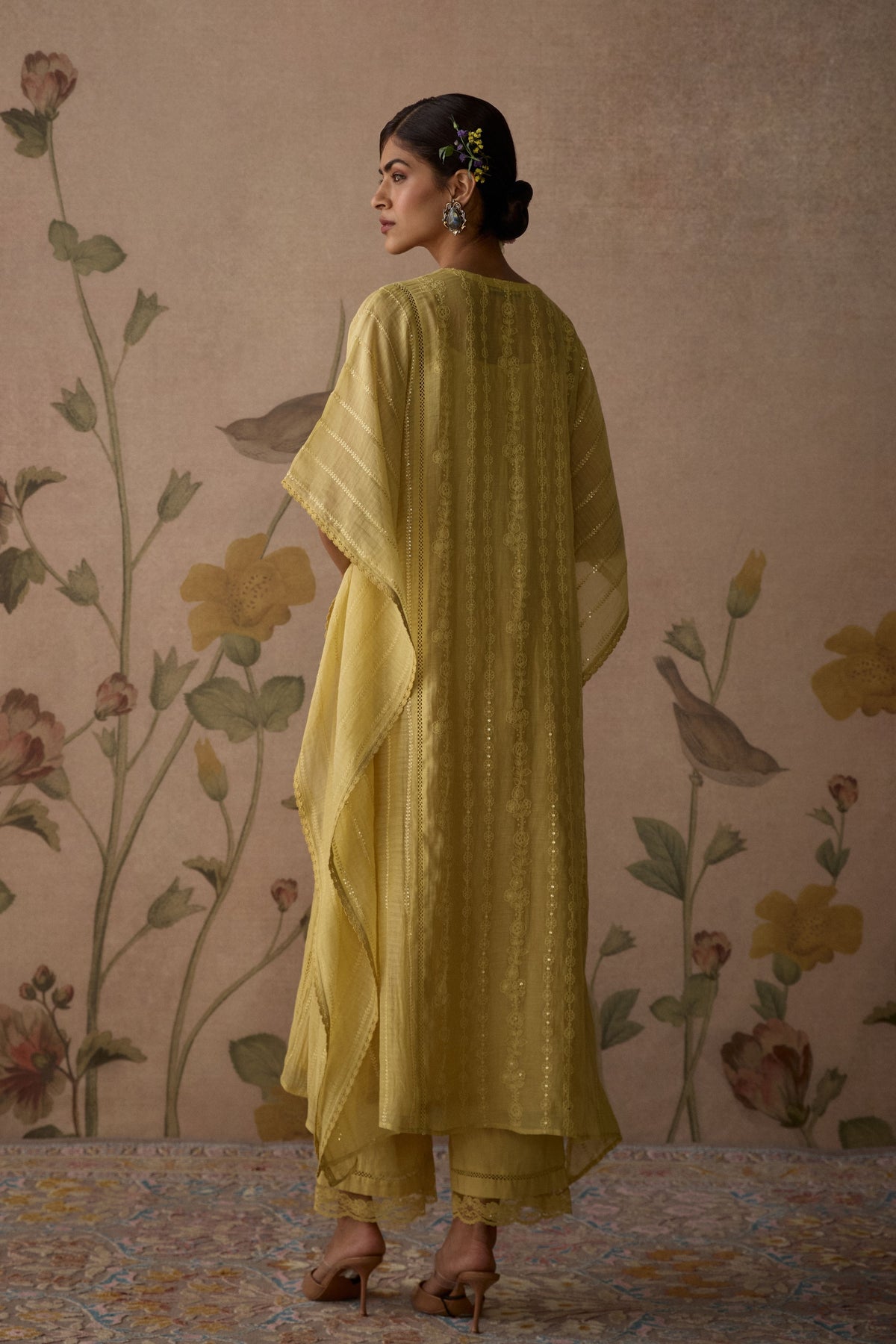 Lemon Yellow Embroidered Kaftan Set