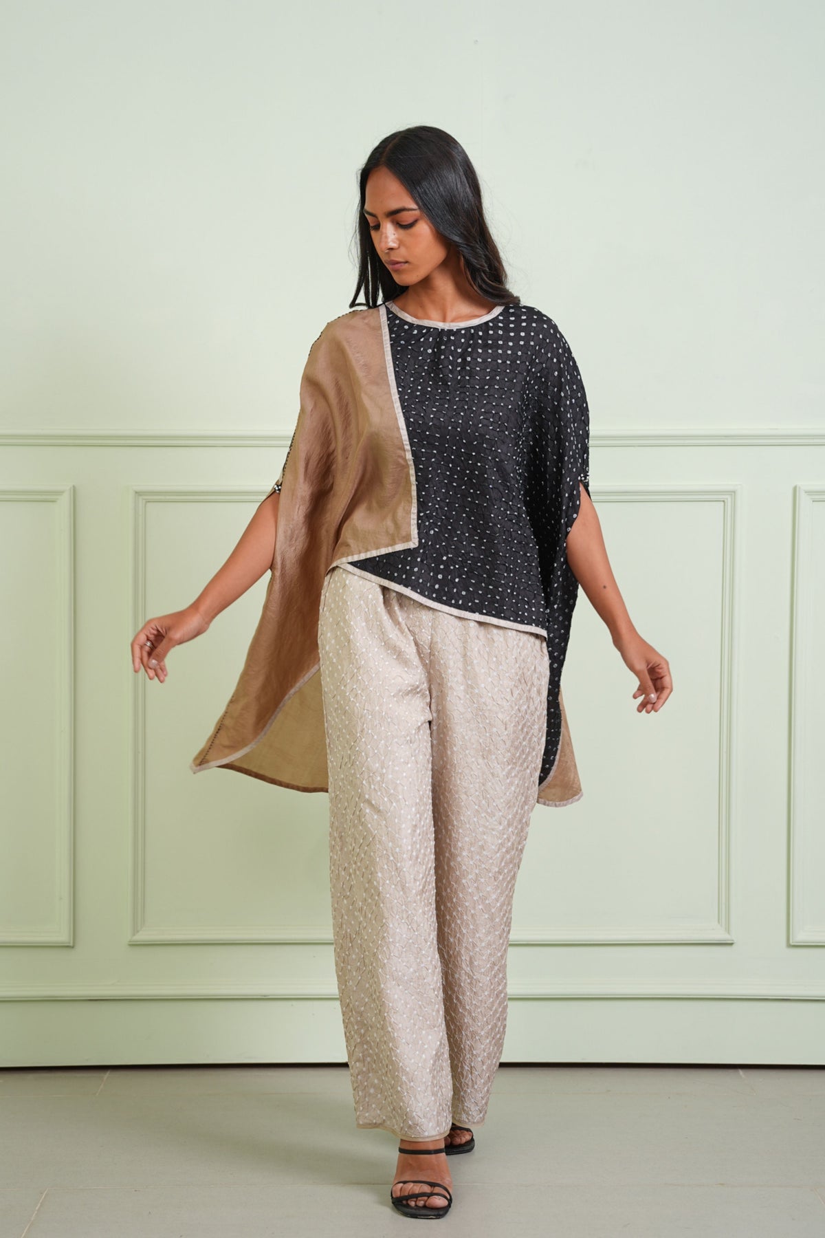 Black Taupe Bandhani Asym Top