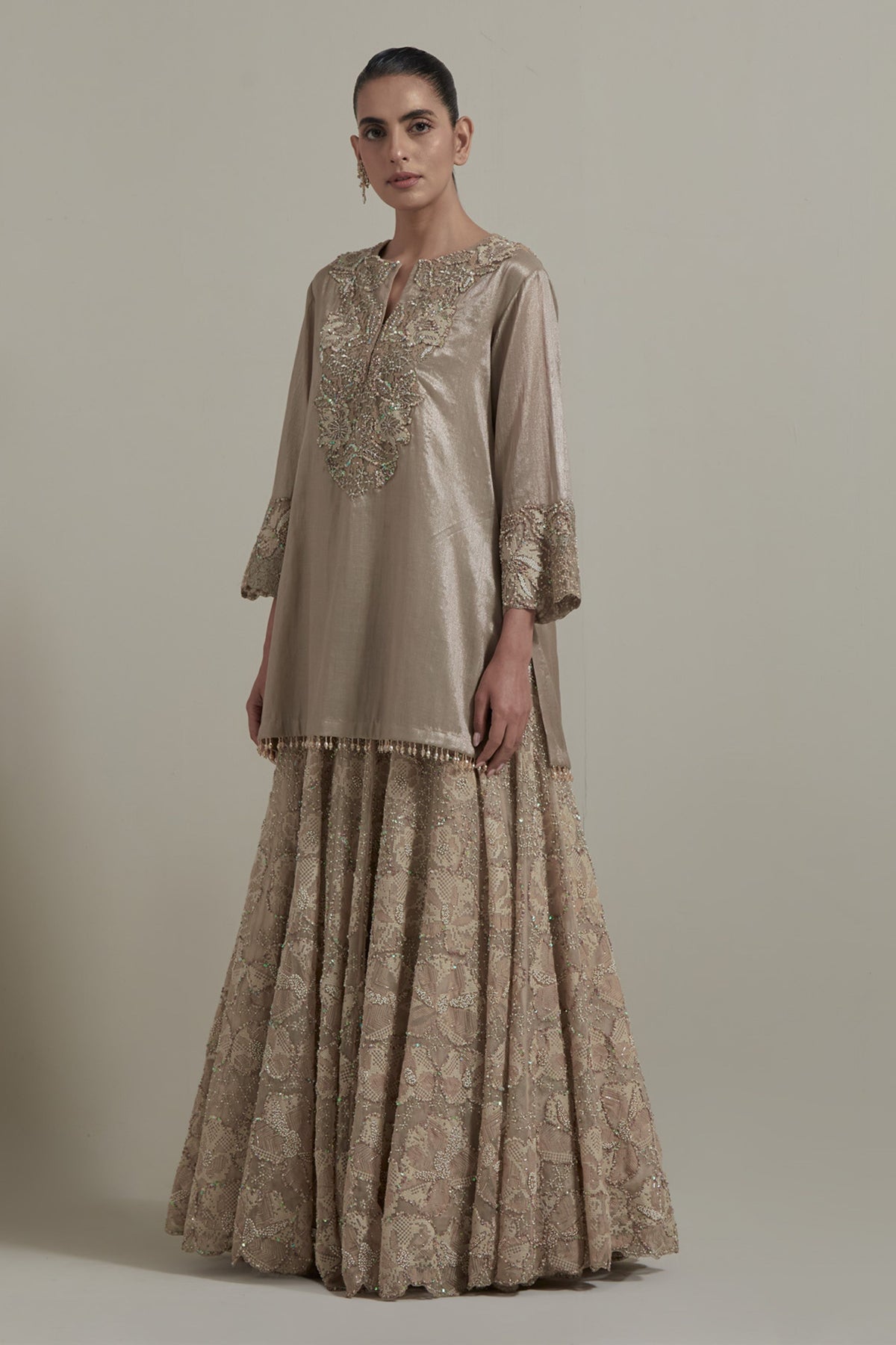 Beige Kurta Skirt Set