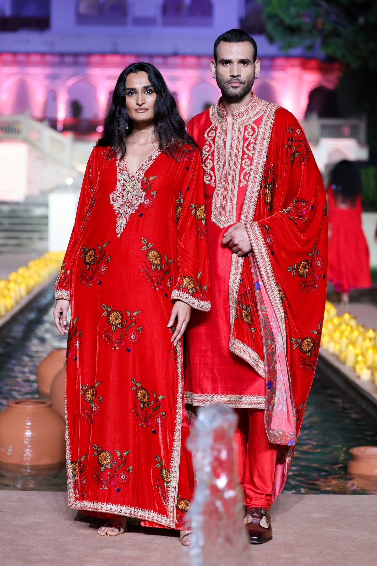 Surkh Laal Velvet Kaftaan Set