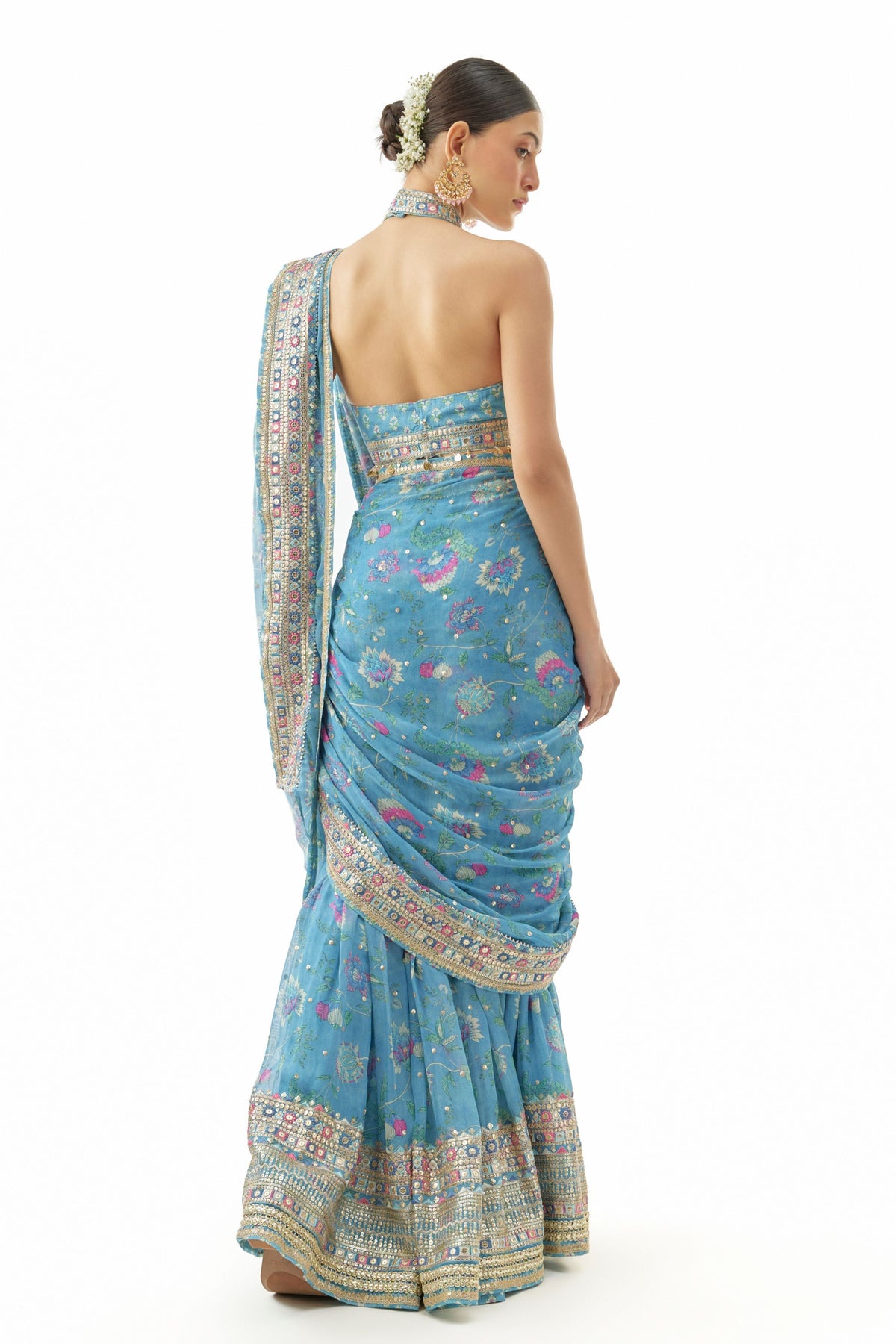 Blue Pakhi Draped Saree Set