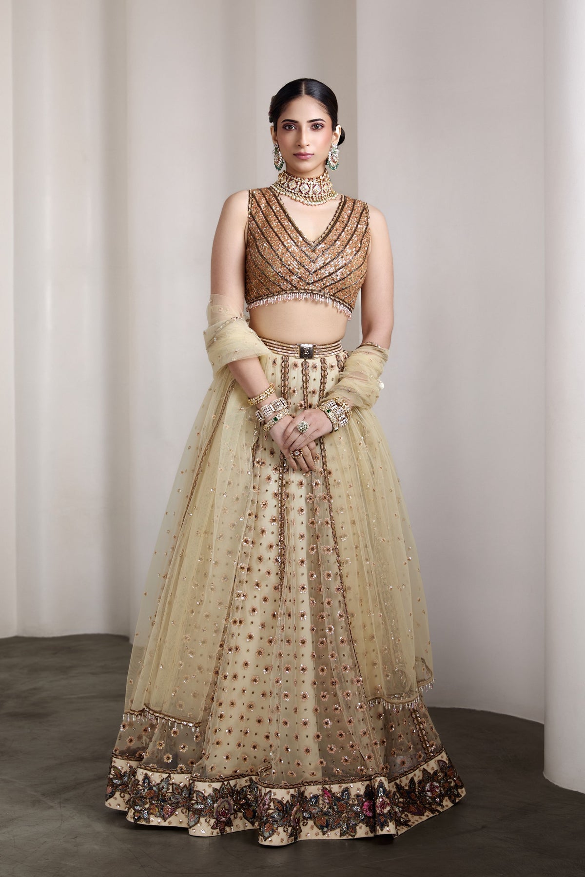 Ivory and Gold Lehenga Set
