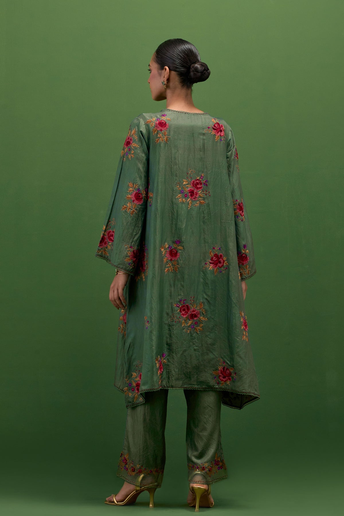 Brunswick Green Roses Kurta Set