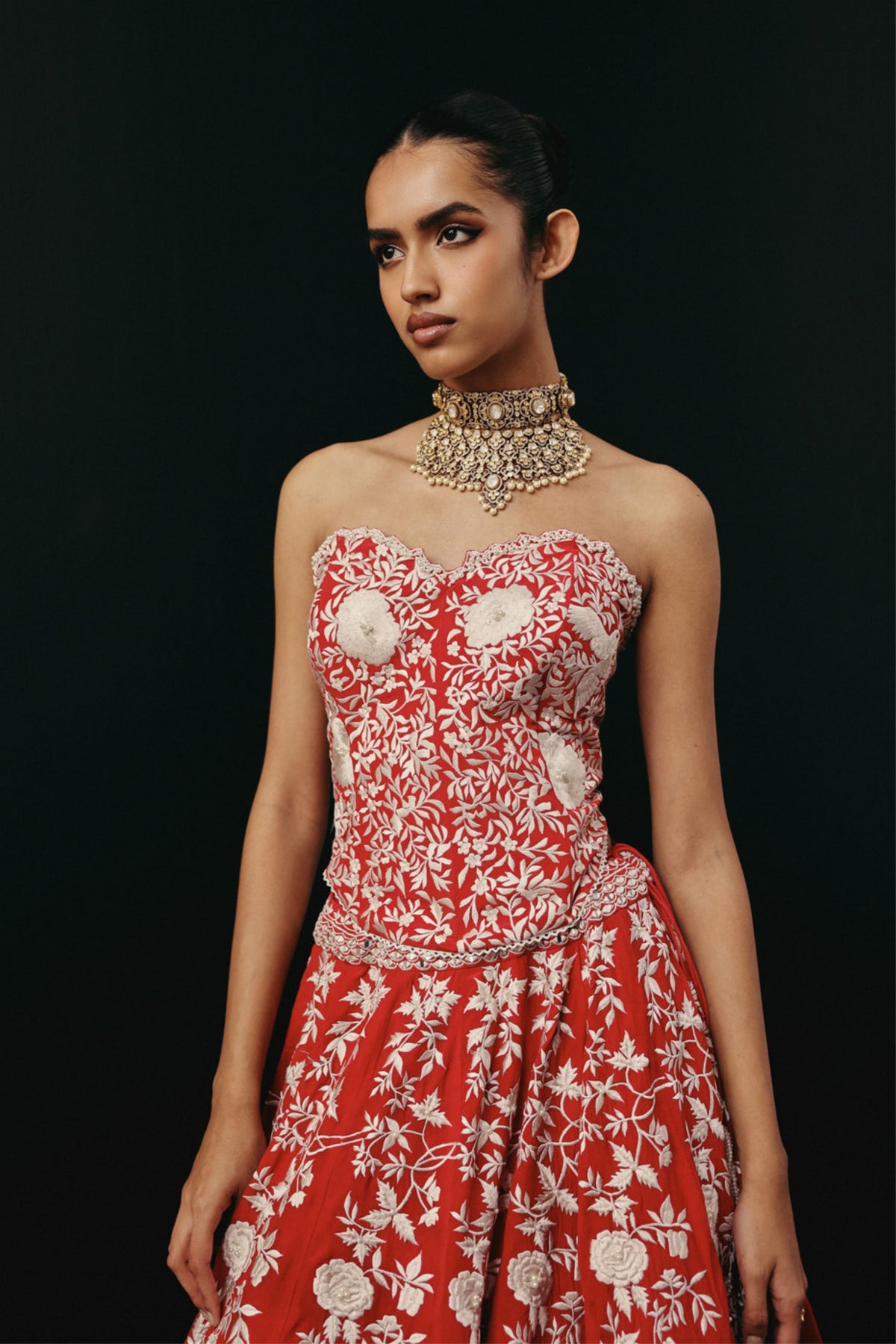 Red Corset Lehenga Set