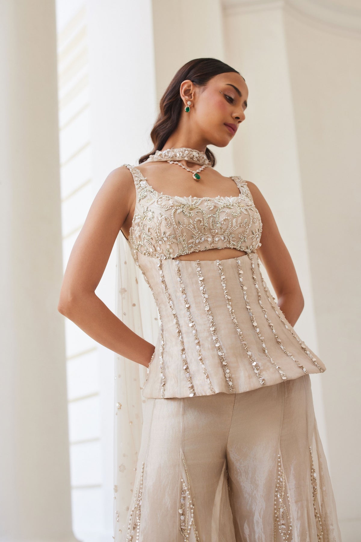 Tissue Sharara and Corset Set