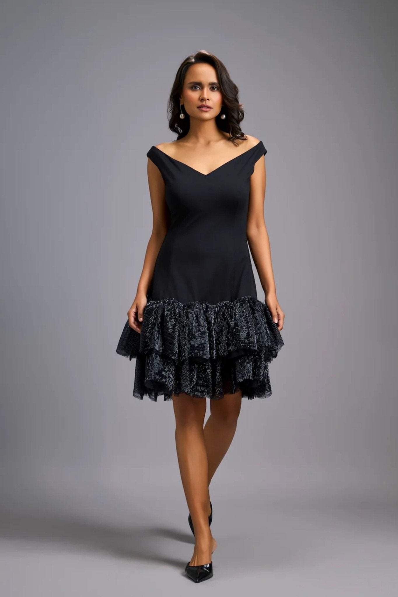 Off - Shoulder Black Shimmer Dress - Deepika Arora - Elahe
