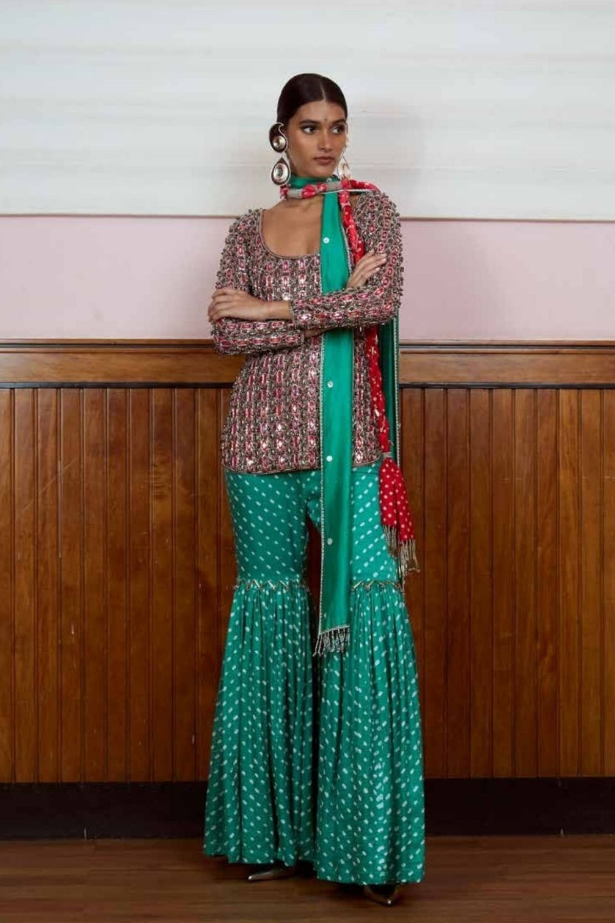 Mumtaz Red Bandhani Gharara Set