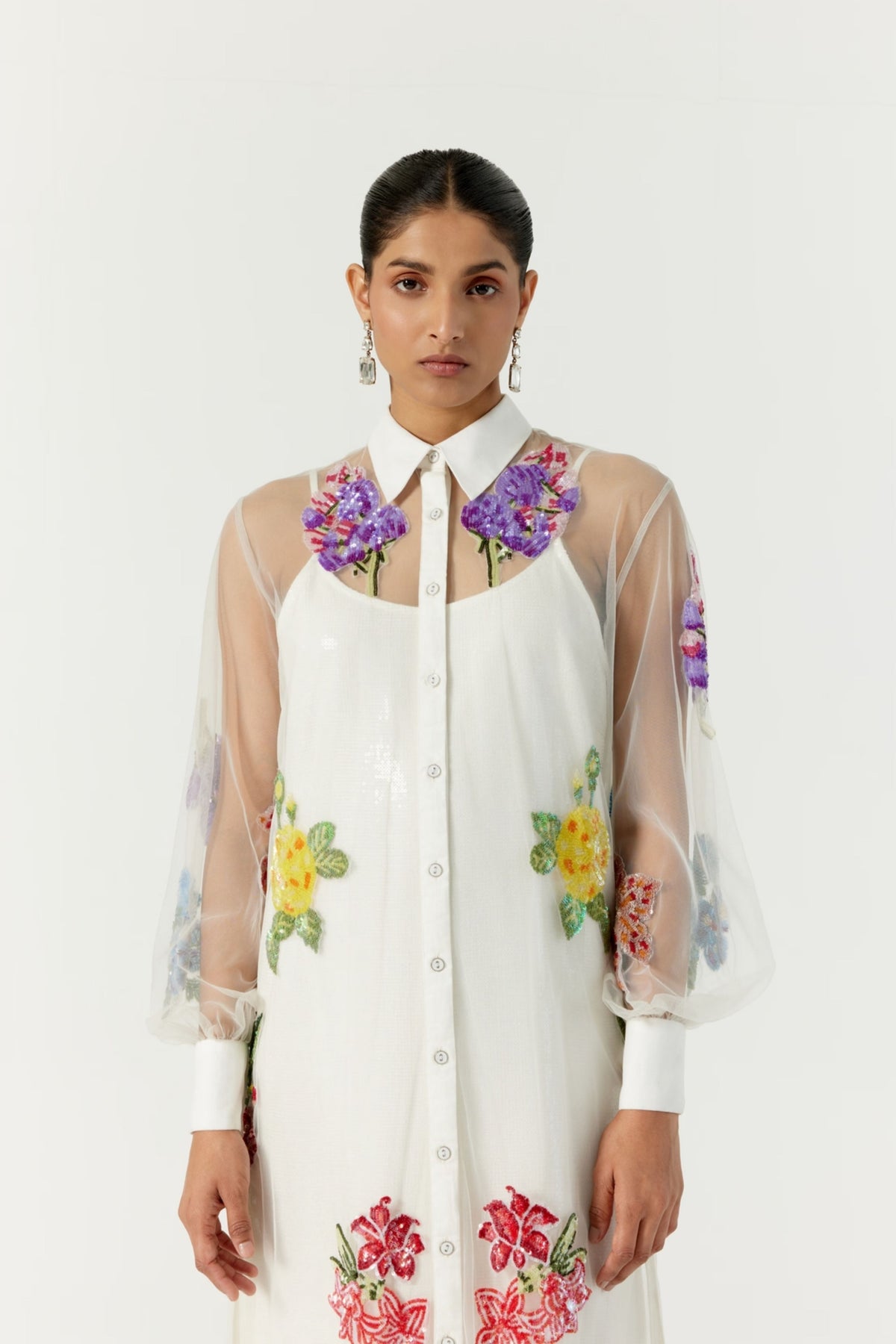 White Botanical Shirt Dress