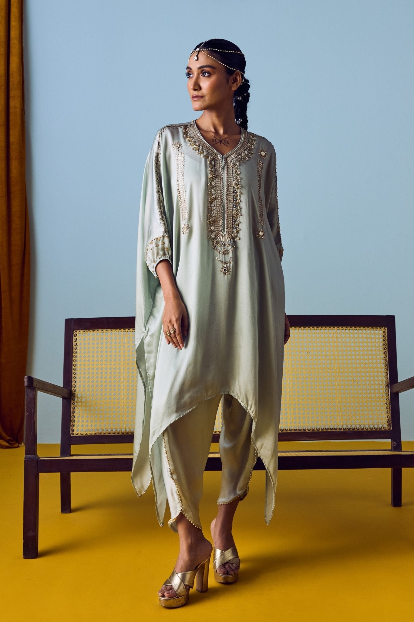 Raso Sage Green Tunic Set - Prahnaaya - Elahe