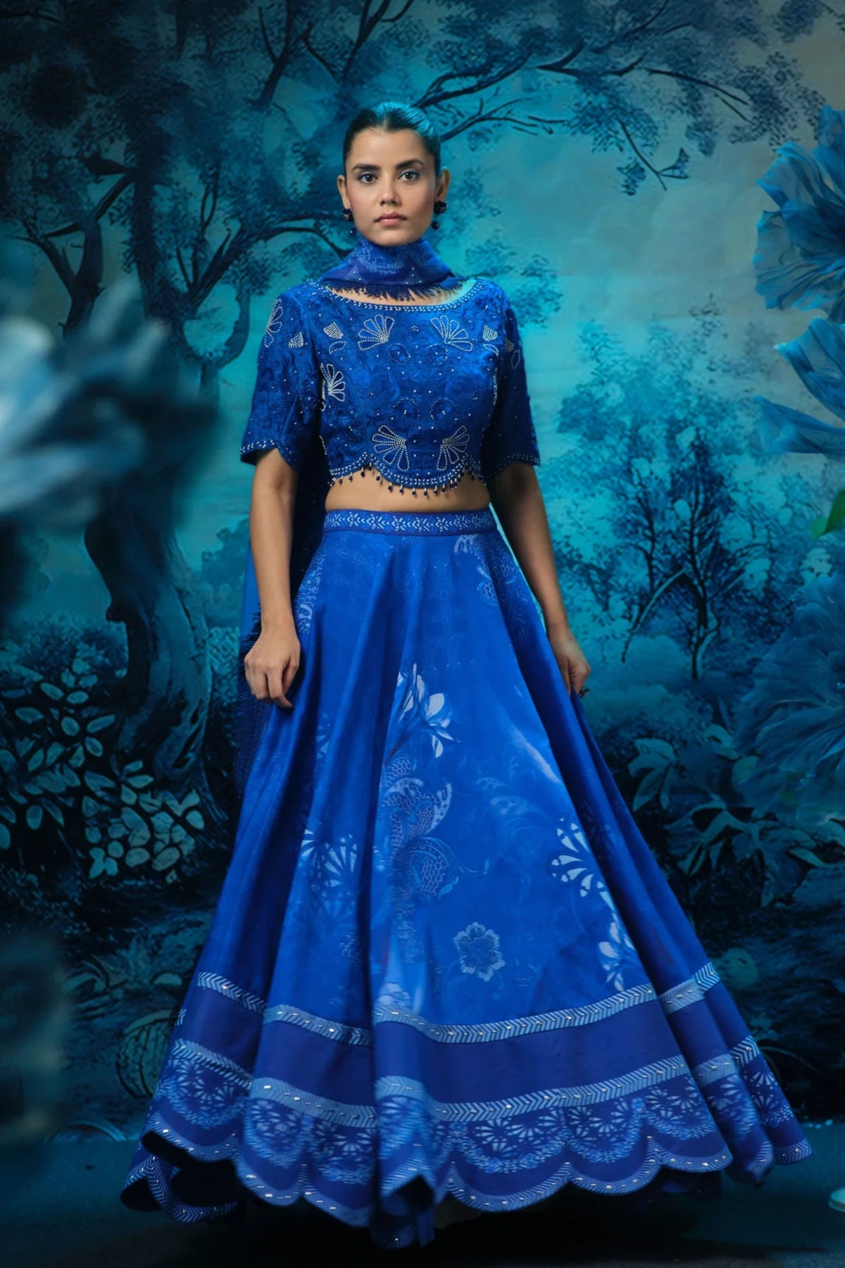 Indigo Embroidered Lehenga Set