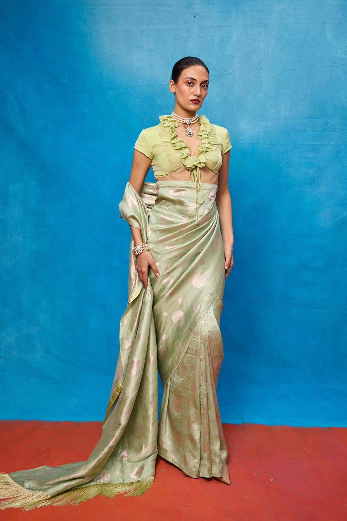 Handwoven Pistachio Green Chiffon Banarasi Saree