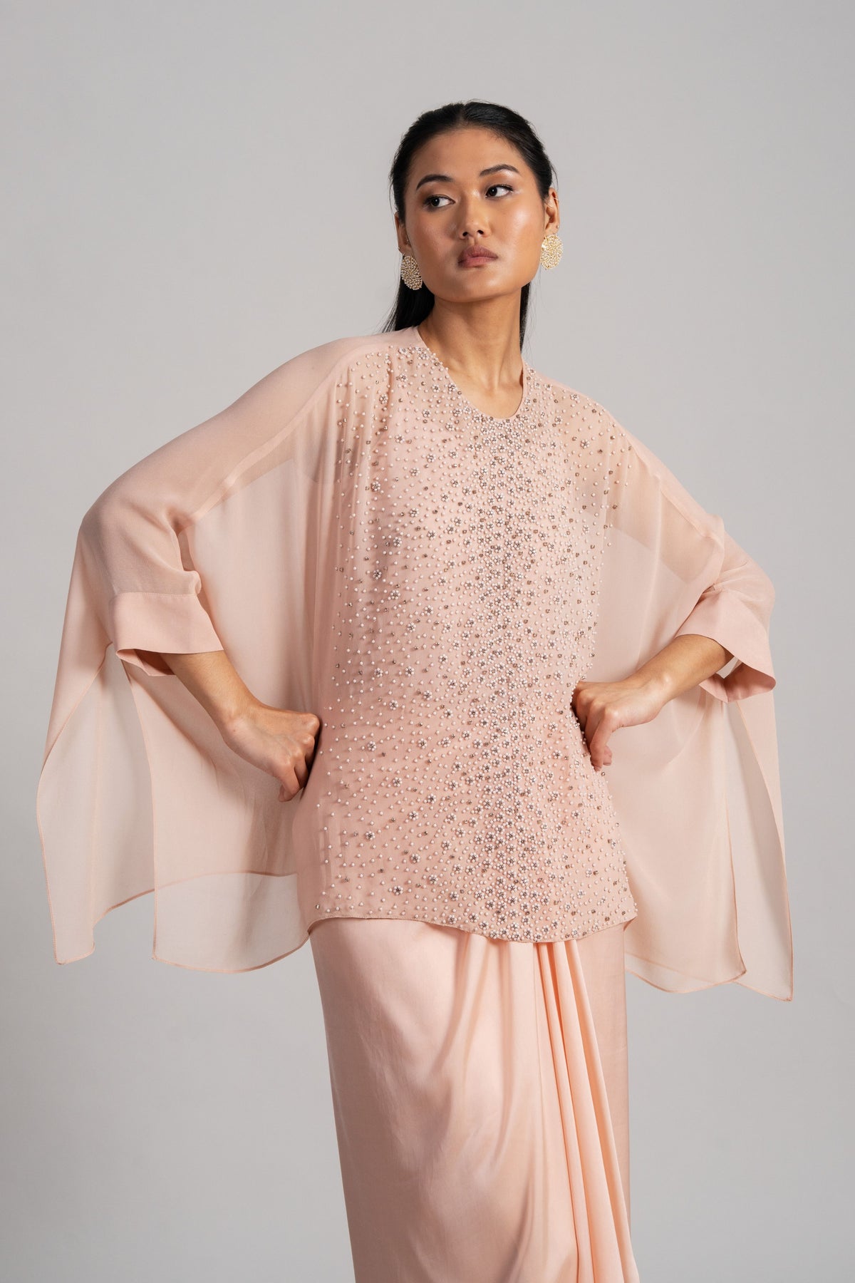Pearl Meteor Draped Skirt Set