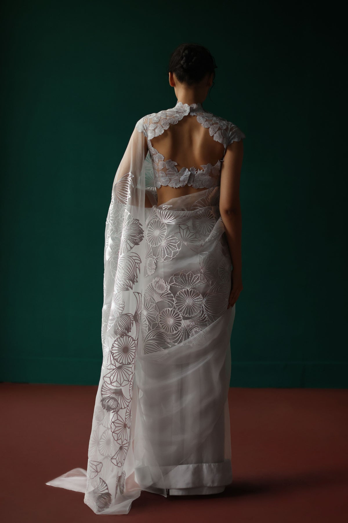 Silver Crystal Bloom Saree