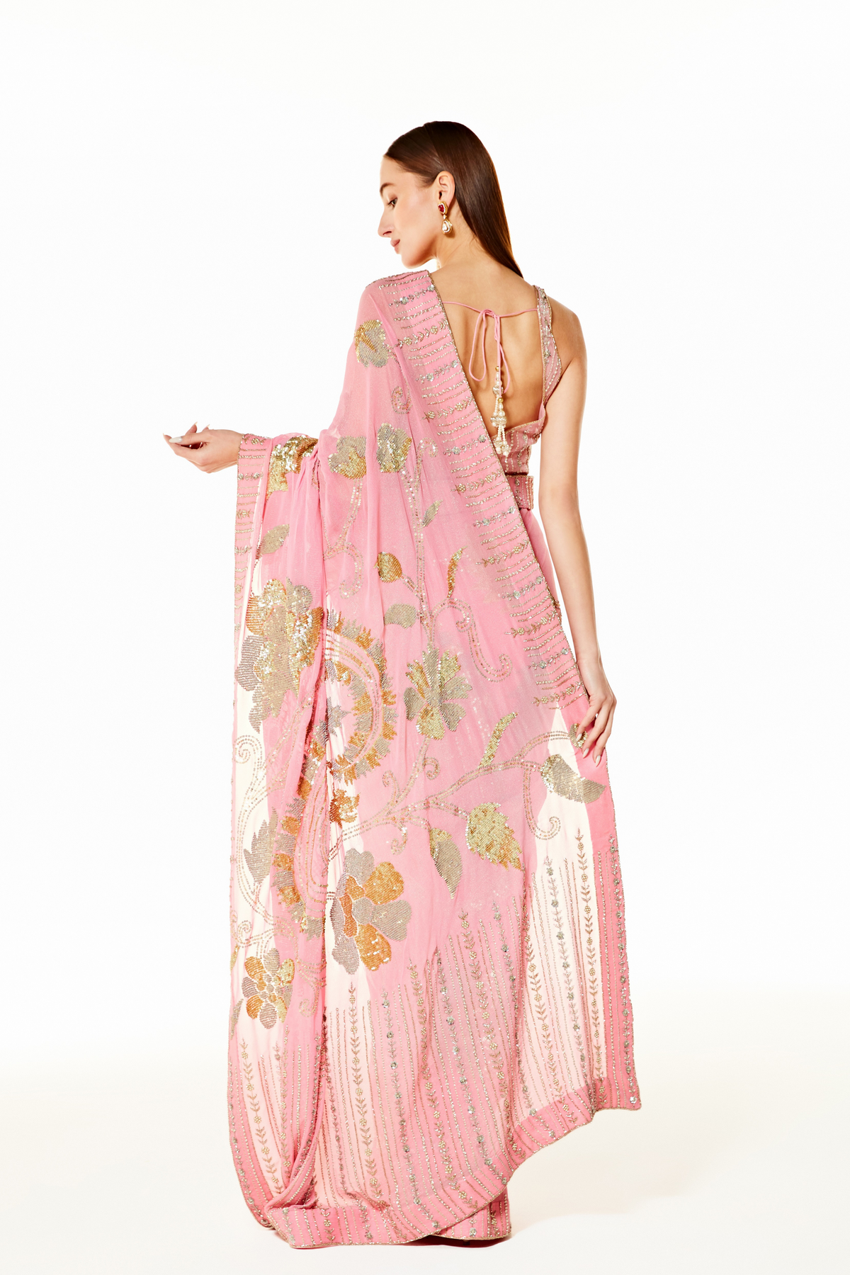 Pink Zaynab Sequin Saree Set