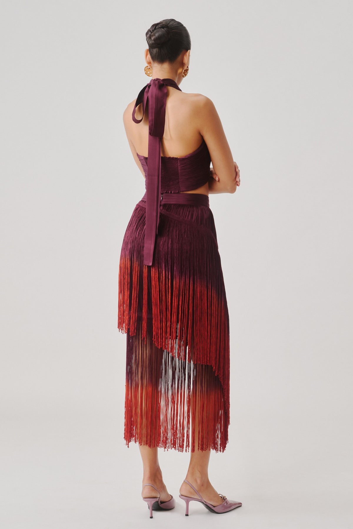 Burnt Wine Fringe Skirt