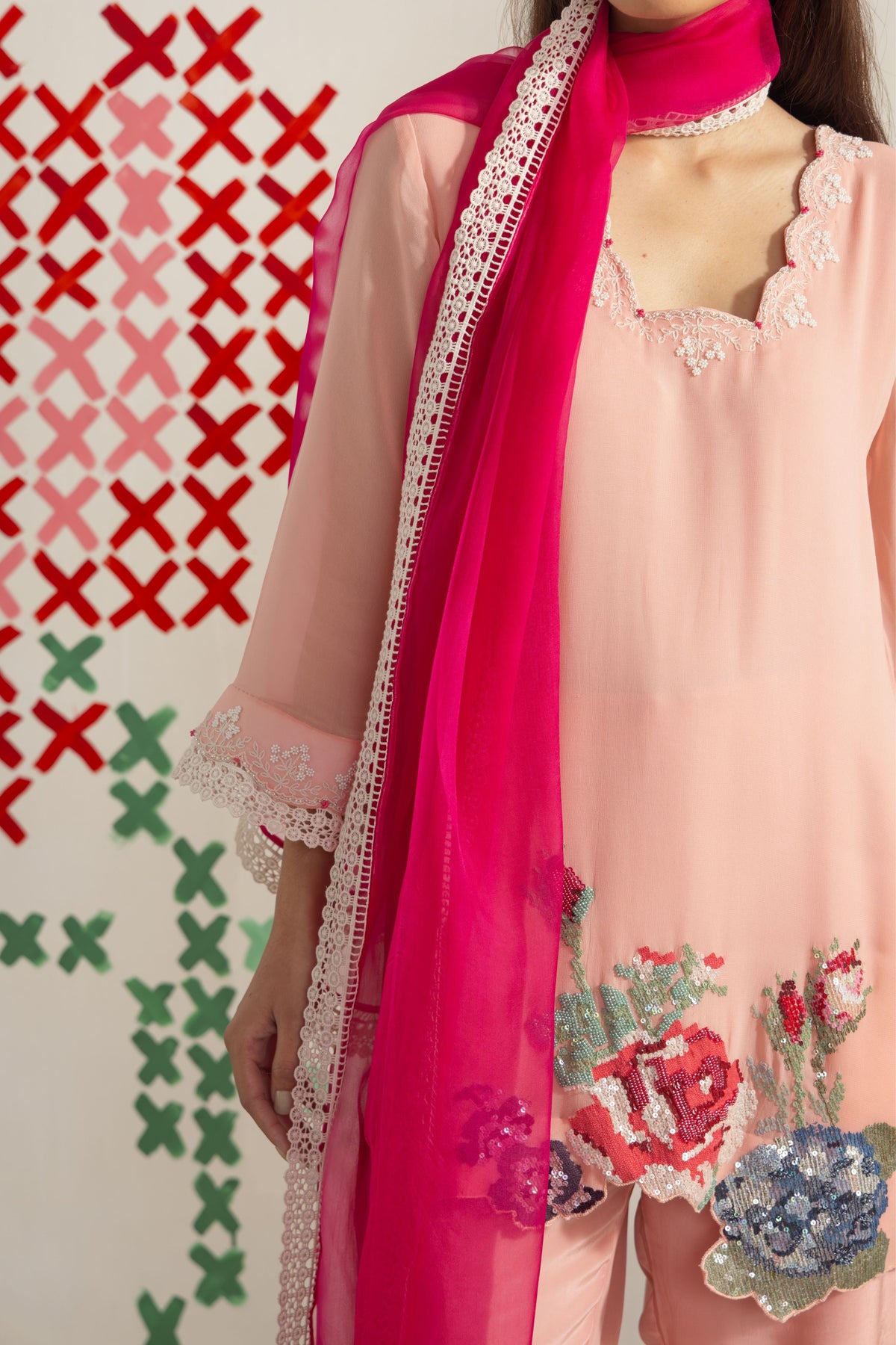 Peach Rose Kurta Set