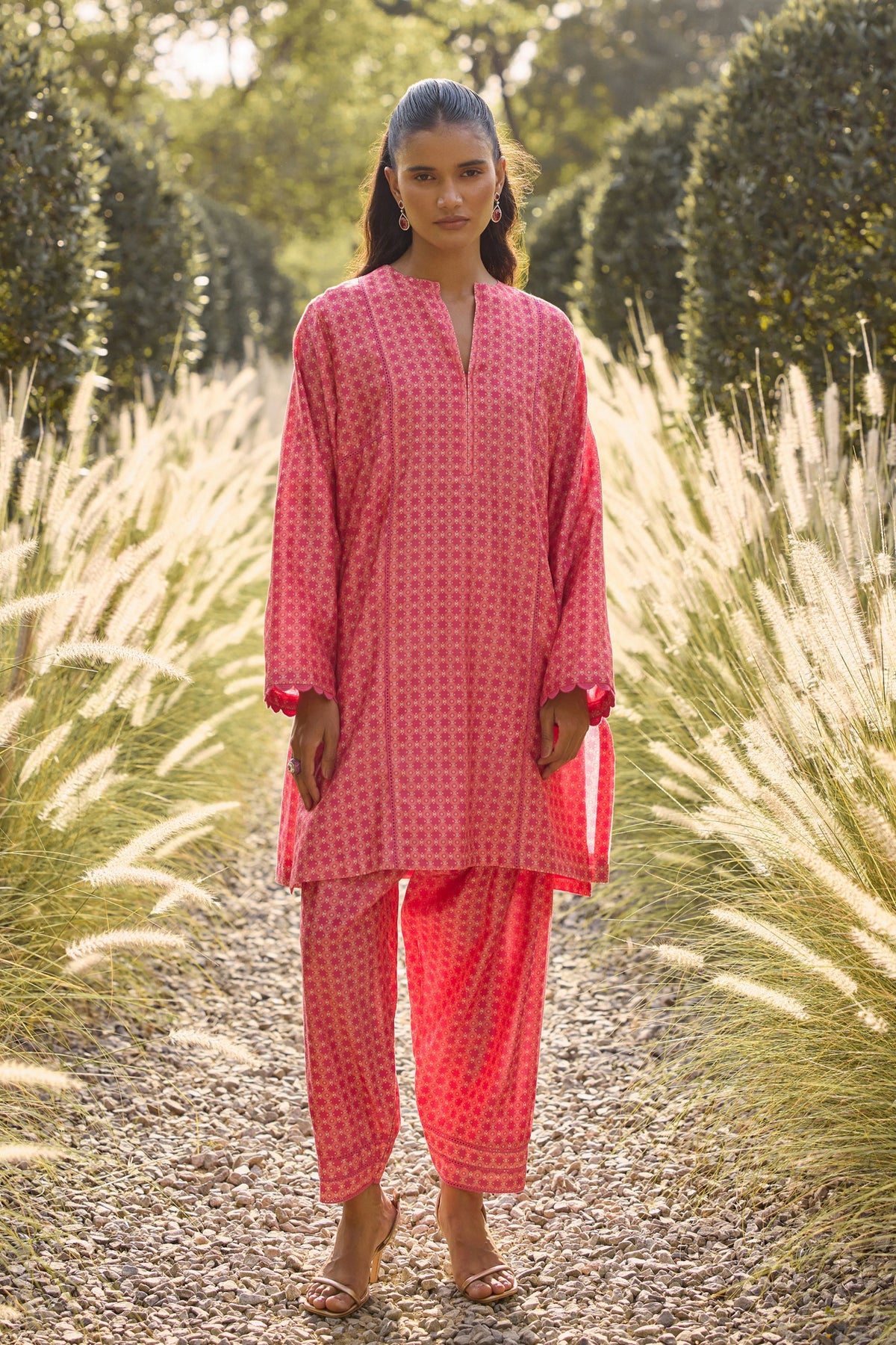 Fuschia Geometric Print Kurta