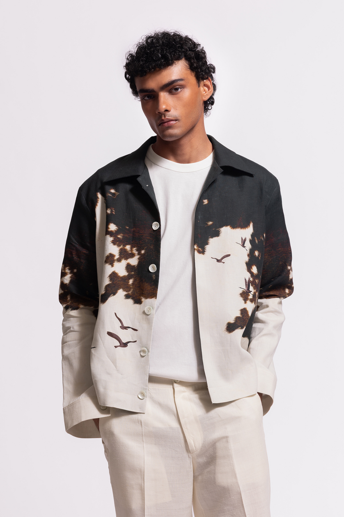 Ivory Printed Linen Jacket