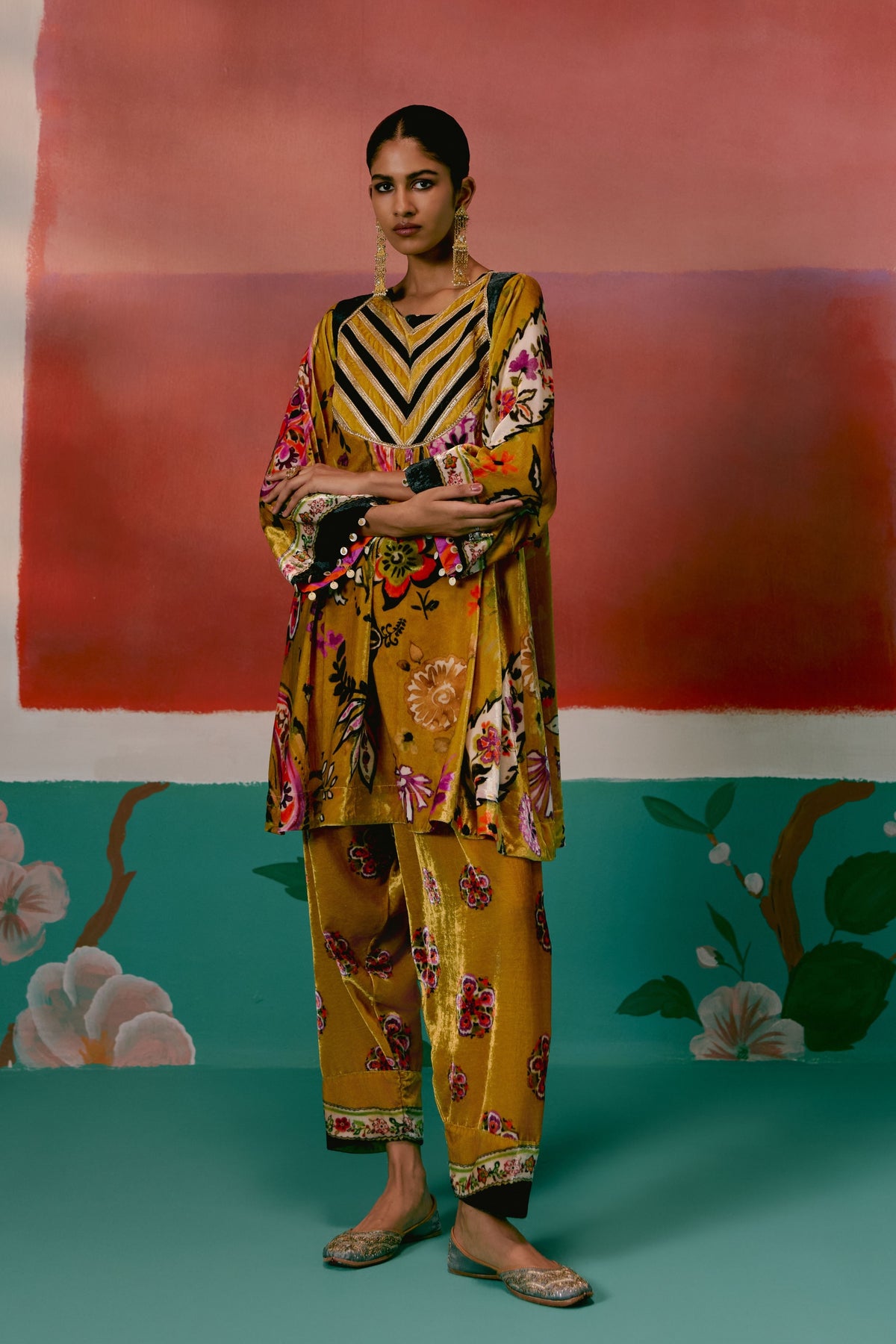 Mustard Floral Tunic Set
