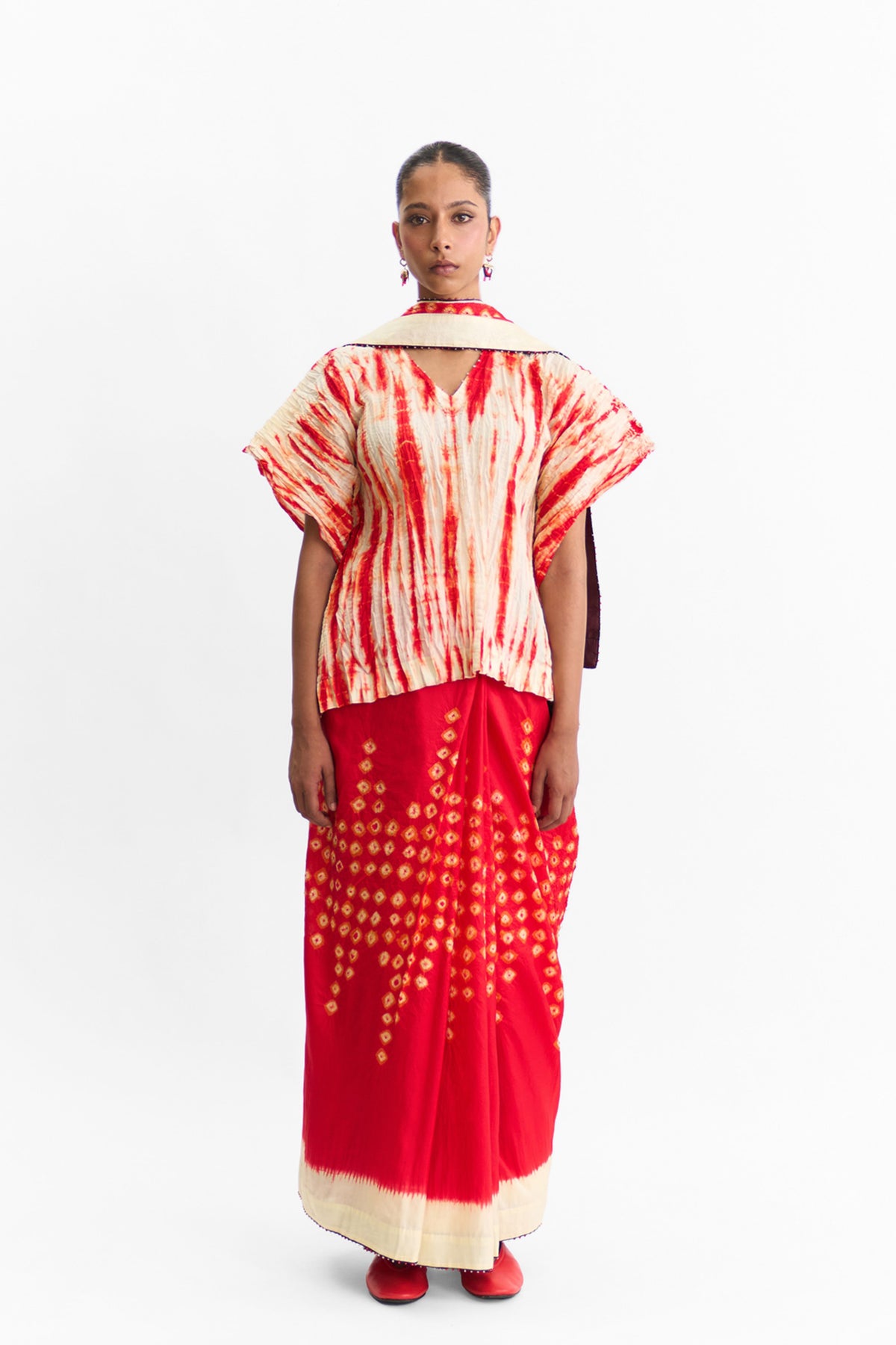 Beam Red White Saree