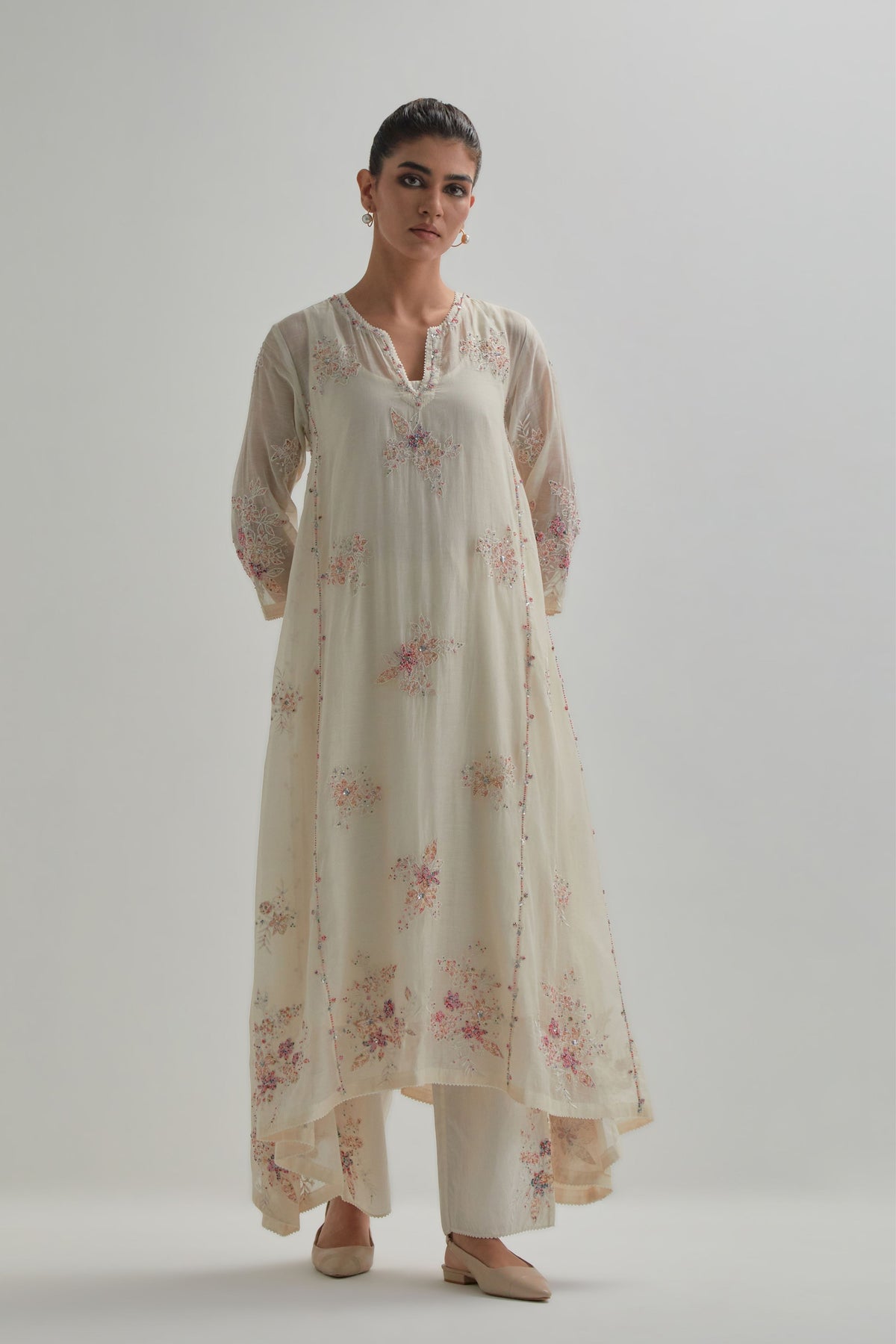 Pink Asymmetric Kurta And Pants