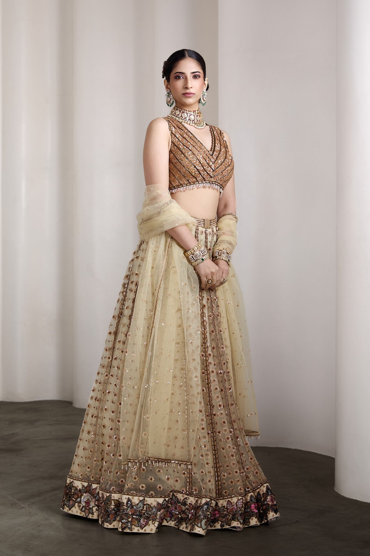 Ivory and Gold Lehenga Set