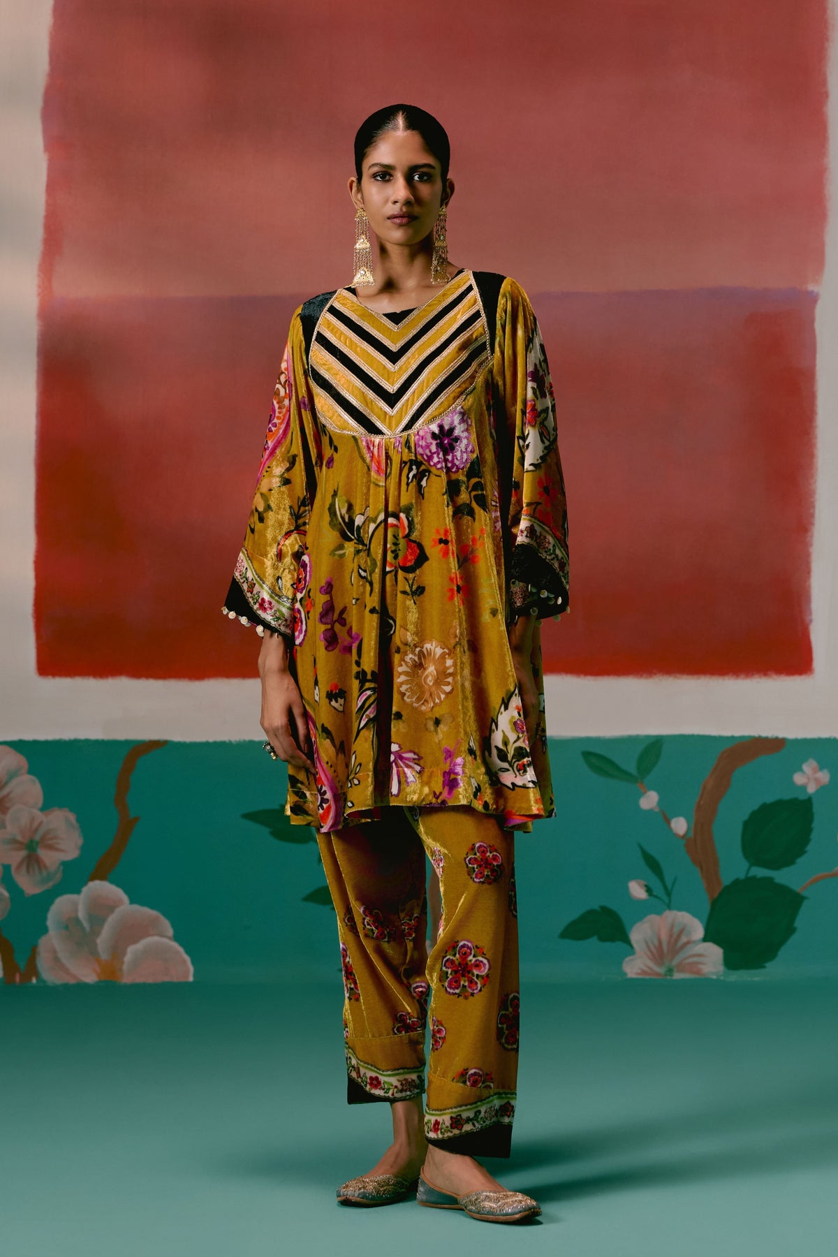 Mustard Floral Tunic Set