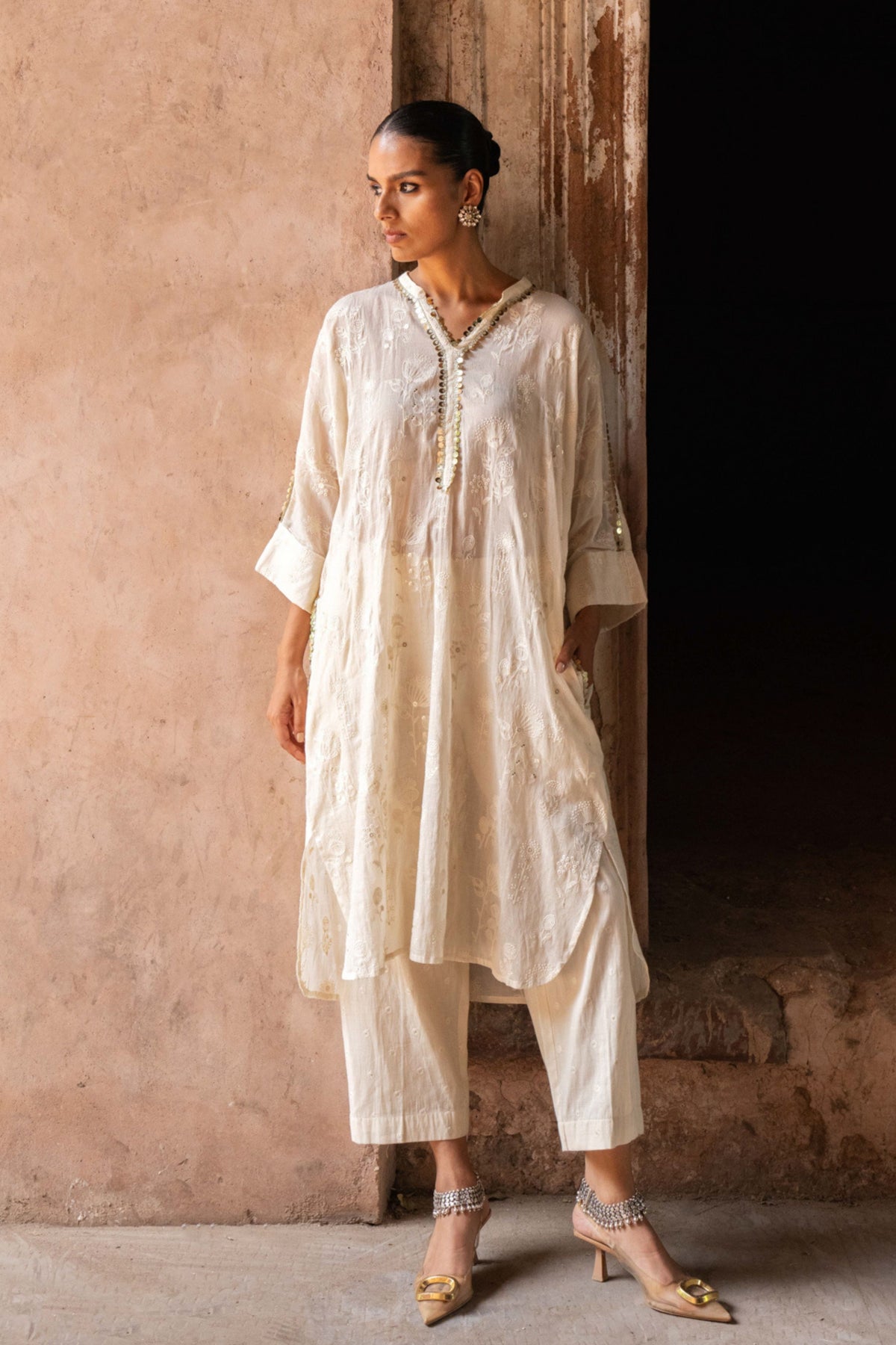 Off White Sunflower Kurta Set