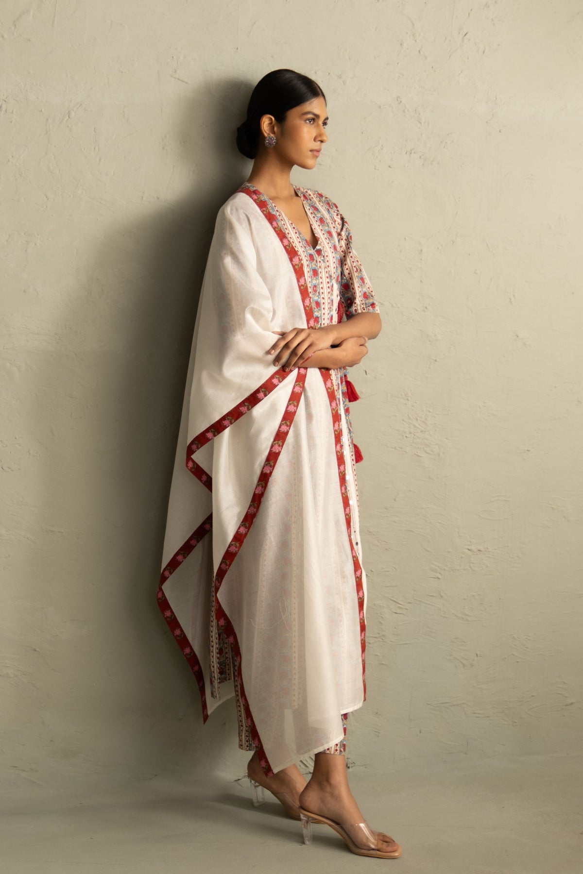 Cream Angrakha Straight Kurta Set