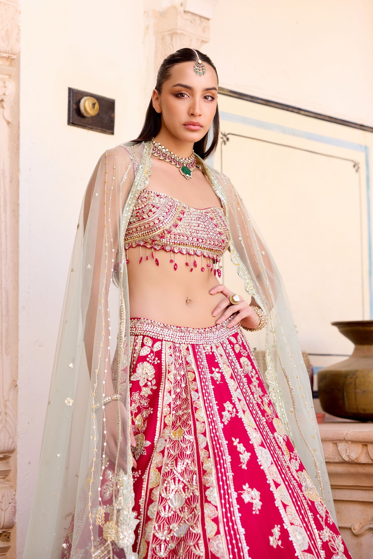 Cut Ruby Mulberry Lehenga Set