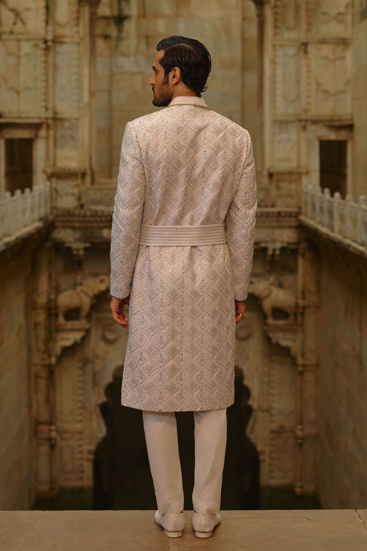 Silver Embroidered Sherwani Set