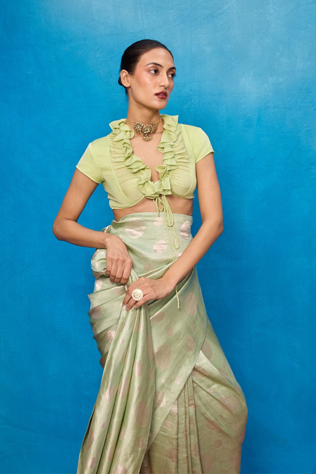 Handwoven Pistachio Green Chiffon Banarasi Saree