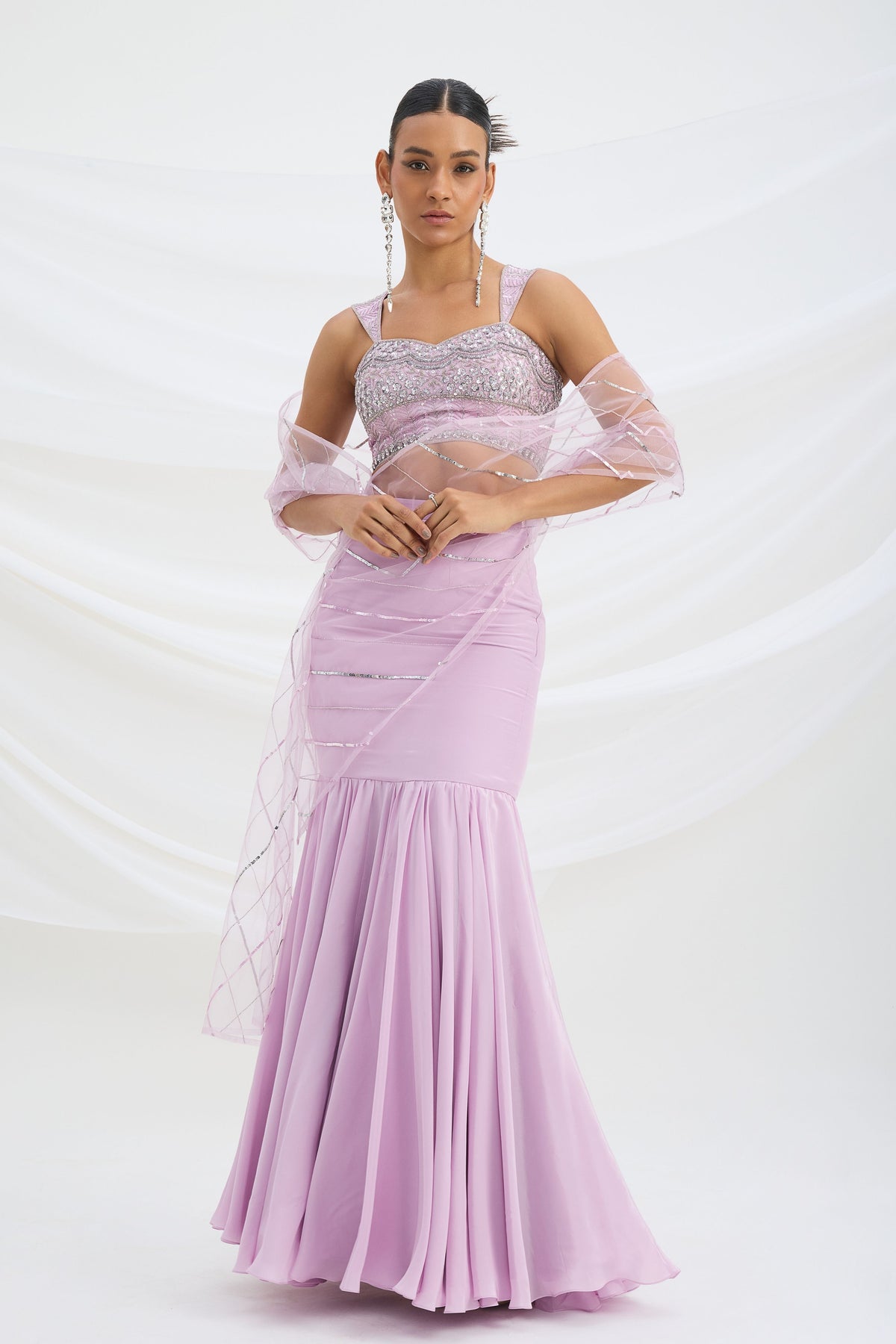 Lilac Fish Cut Skirt Set