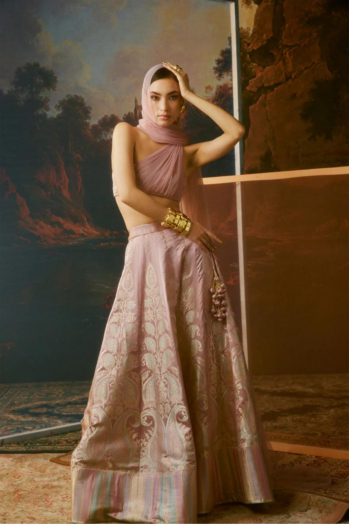 Handwoven Blush Pink Silk Lehenga