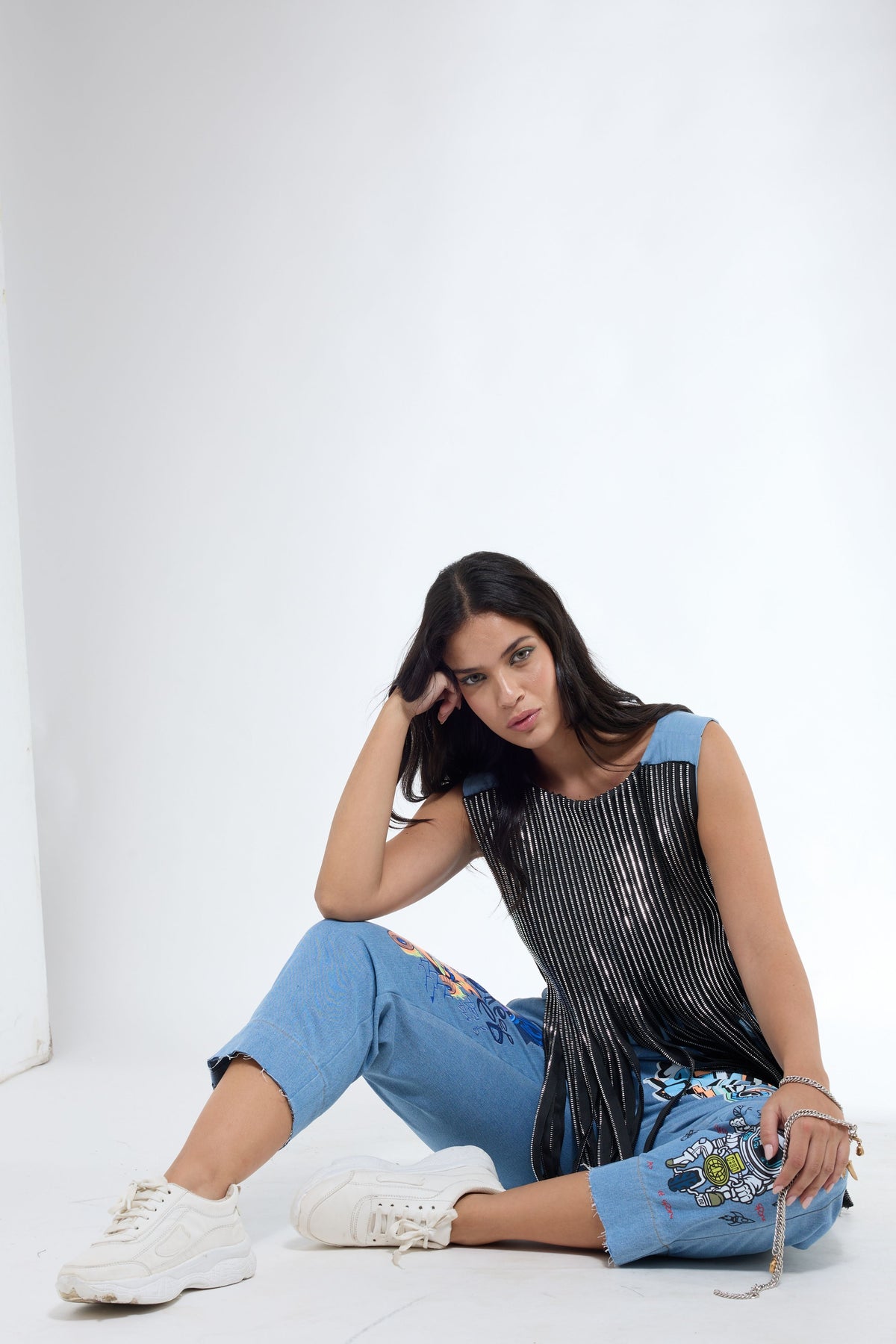Denim Textured Zip Top