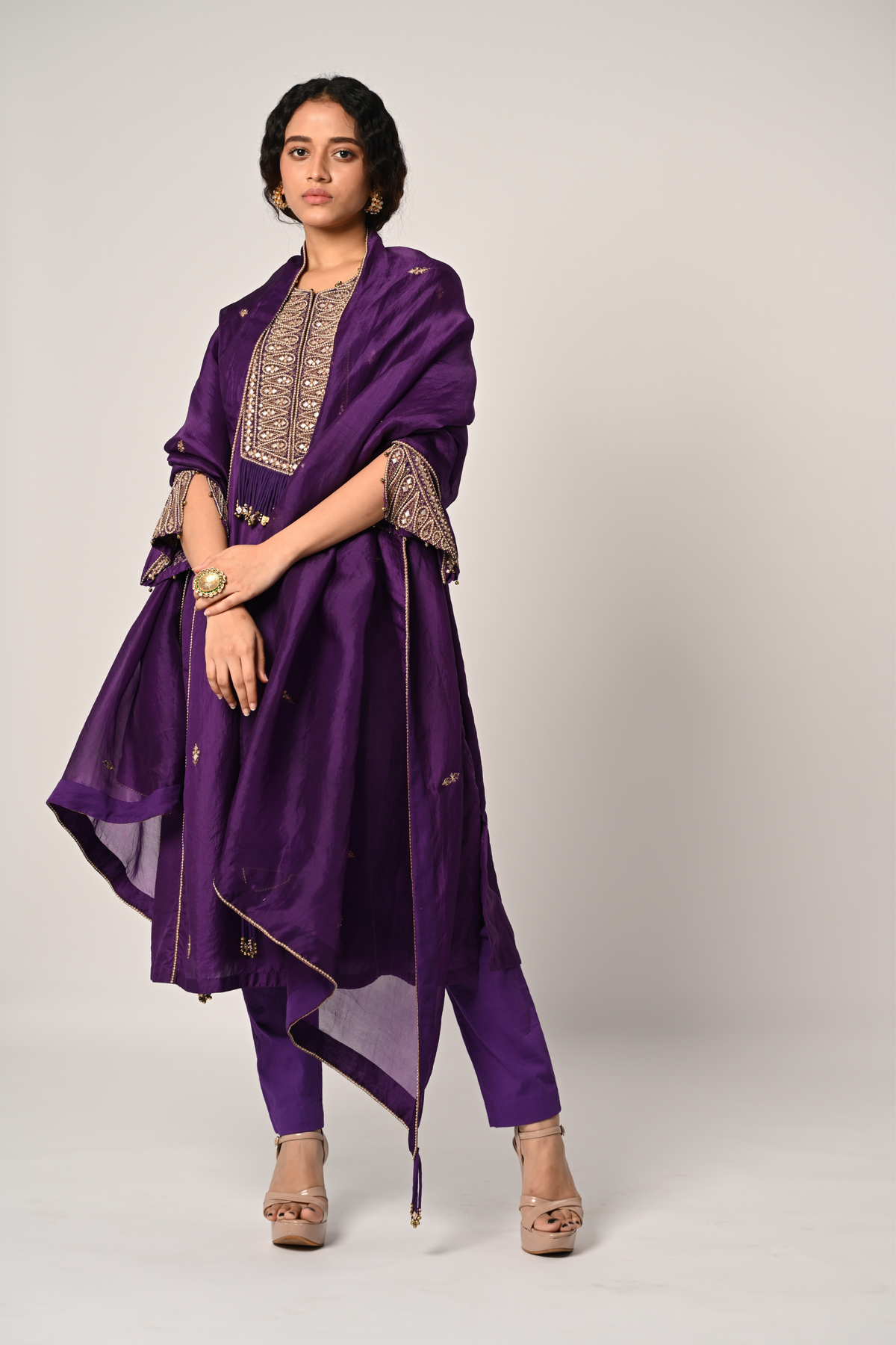 Purple Princess Cut Kurta Set