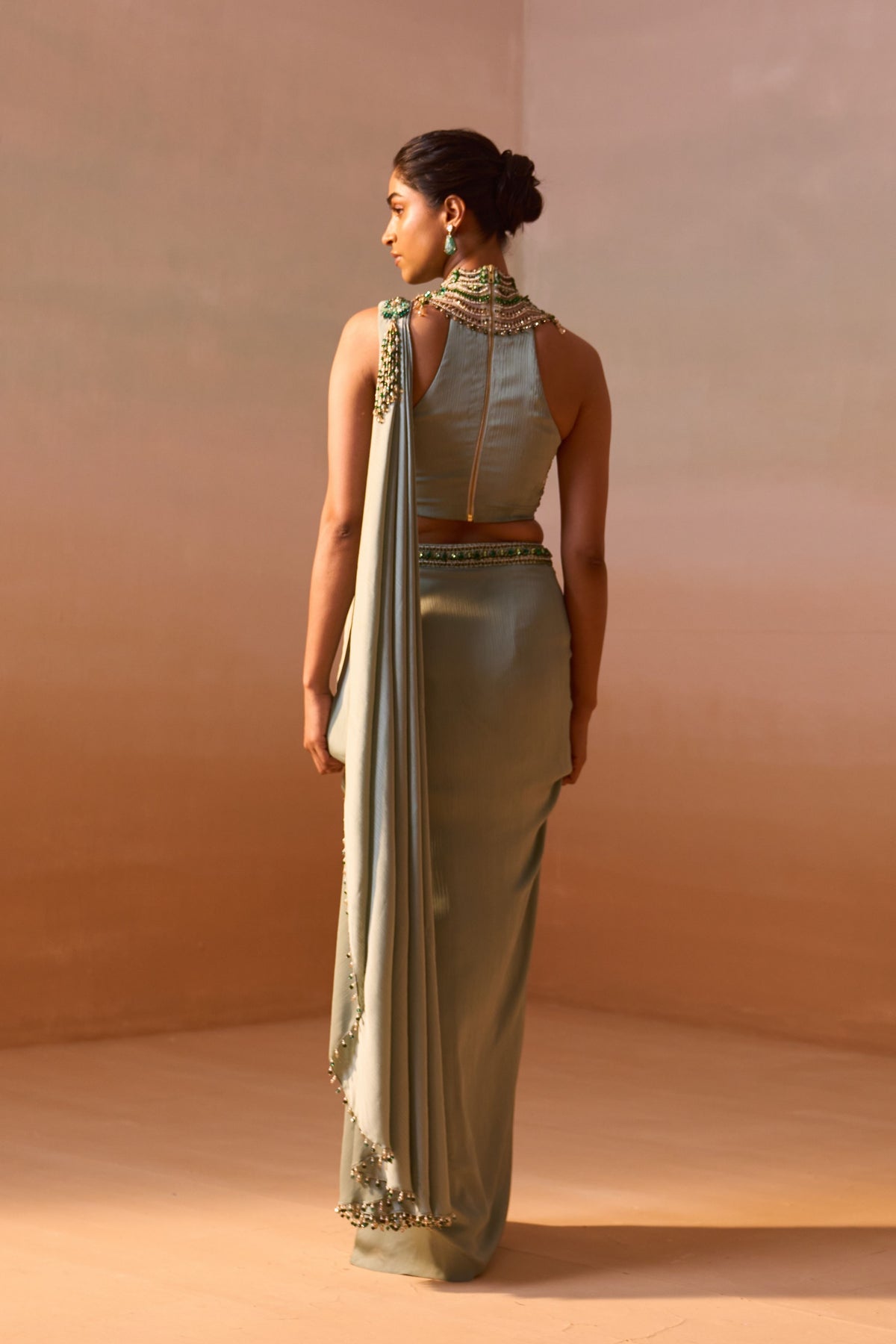 Pista Green Draped Saree