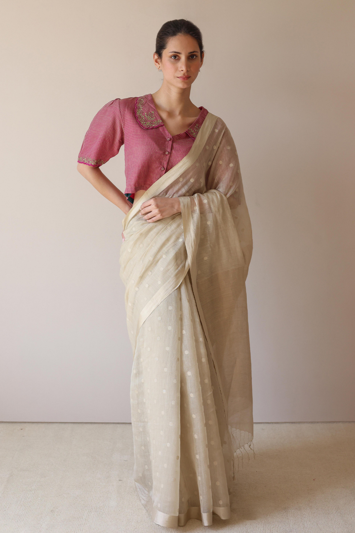 Beige Wildflower Meadow Jamdani Saree