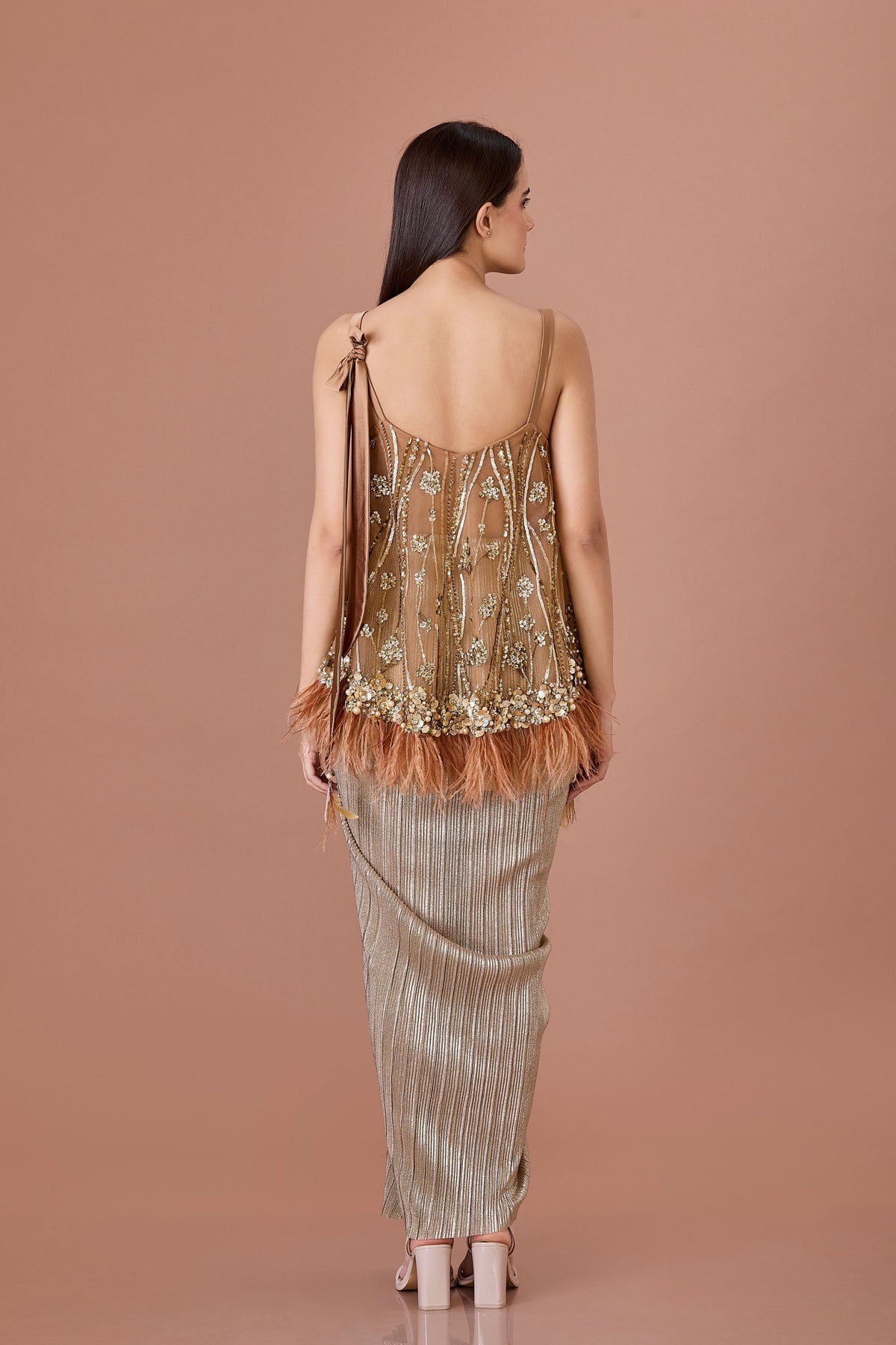 Chocolate Camisole With Feathers