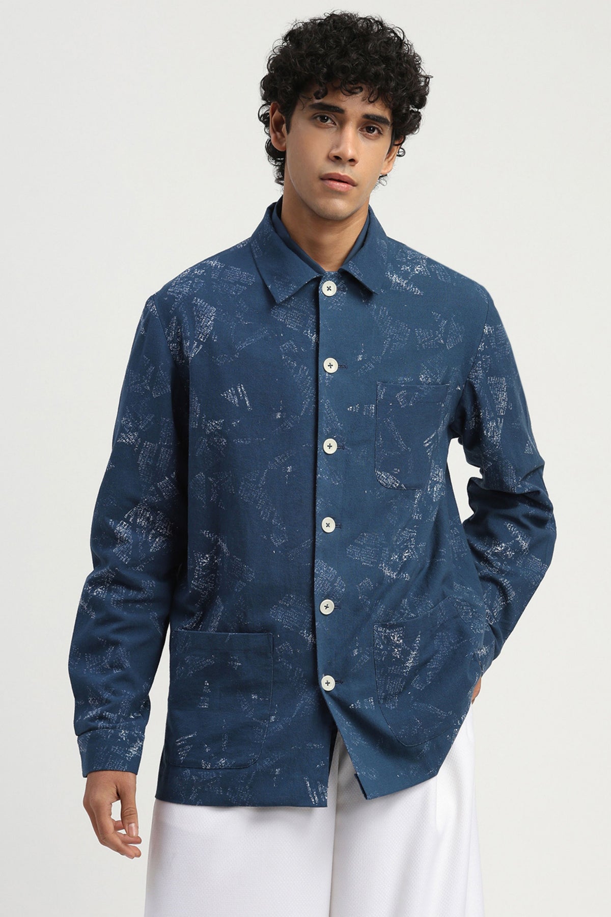News Print Shirt Jacket